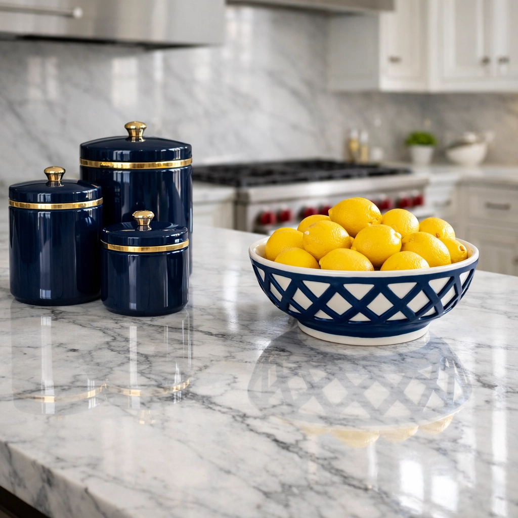 Pristine marble kitchen island highlighting recurring residential cleaning Massachusetts for luxury homes.