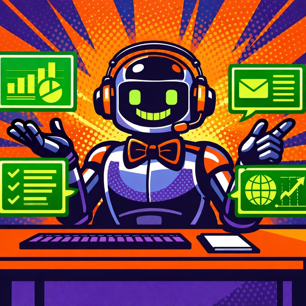 A helpful robot managing digital tasks acting as an efficient ai assistant for small business growth.