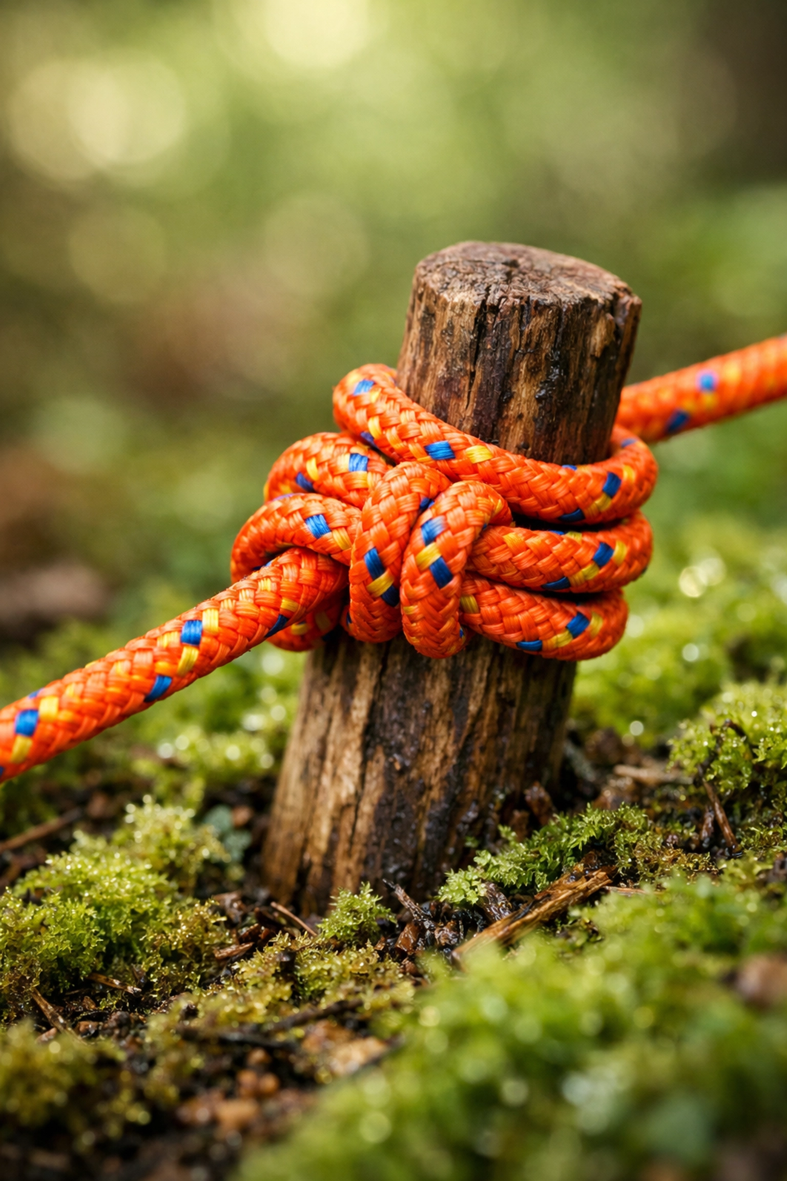 Expertly tied taut-line hitch knot securing a tarp for a safe camping adventure UK.