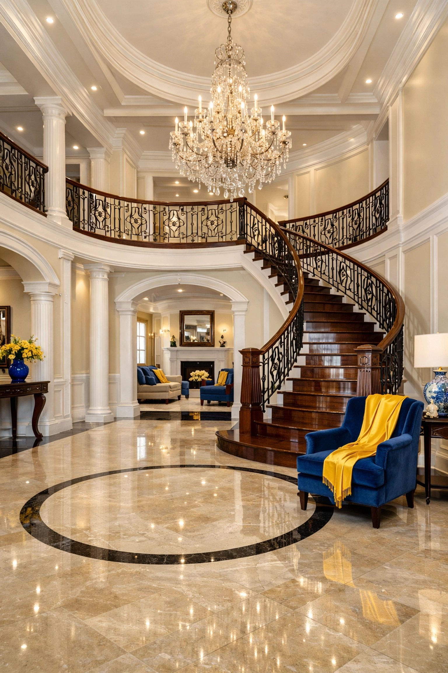 Pristine grand foyer in Dover, Massachusetts, reflecting expert ninja-level residential cleaning.