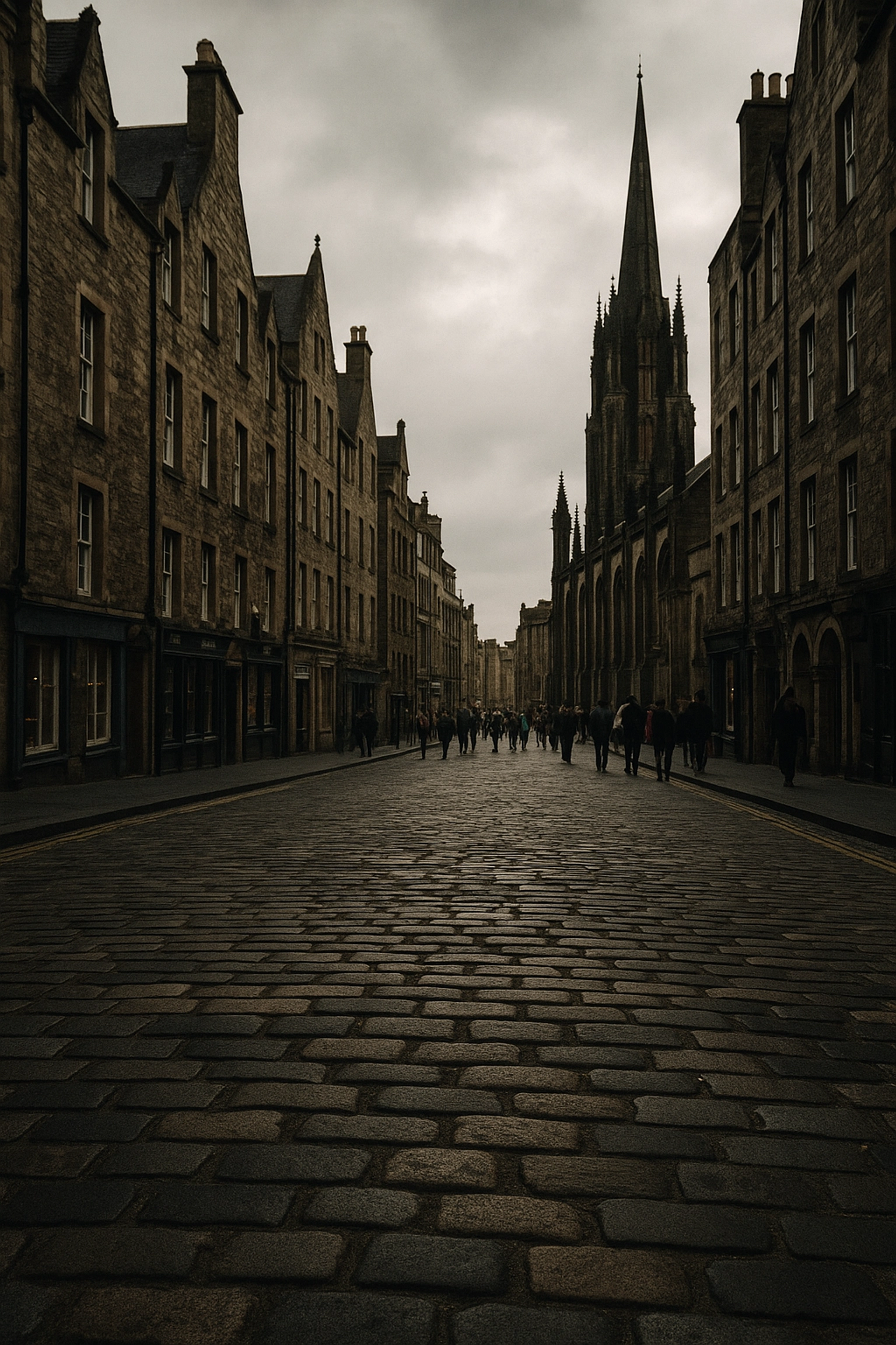 The Royal Mile cobblestone street with historic buildings