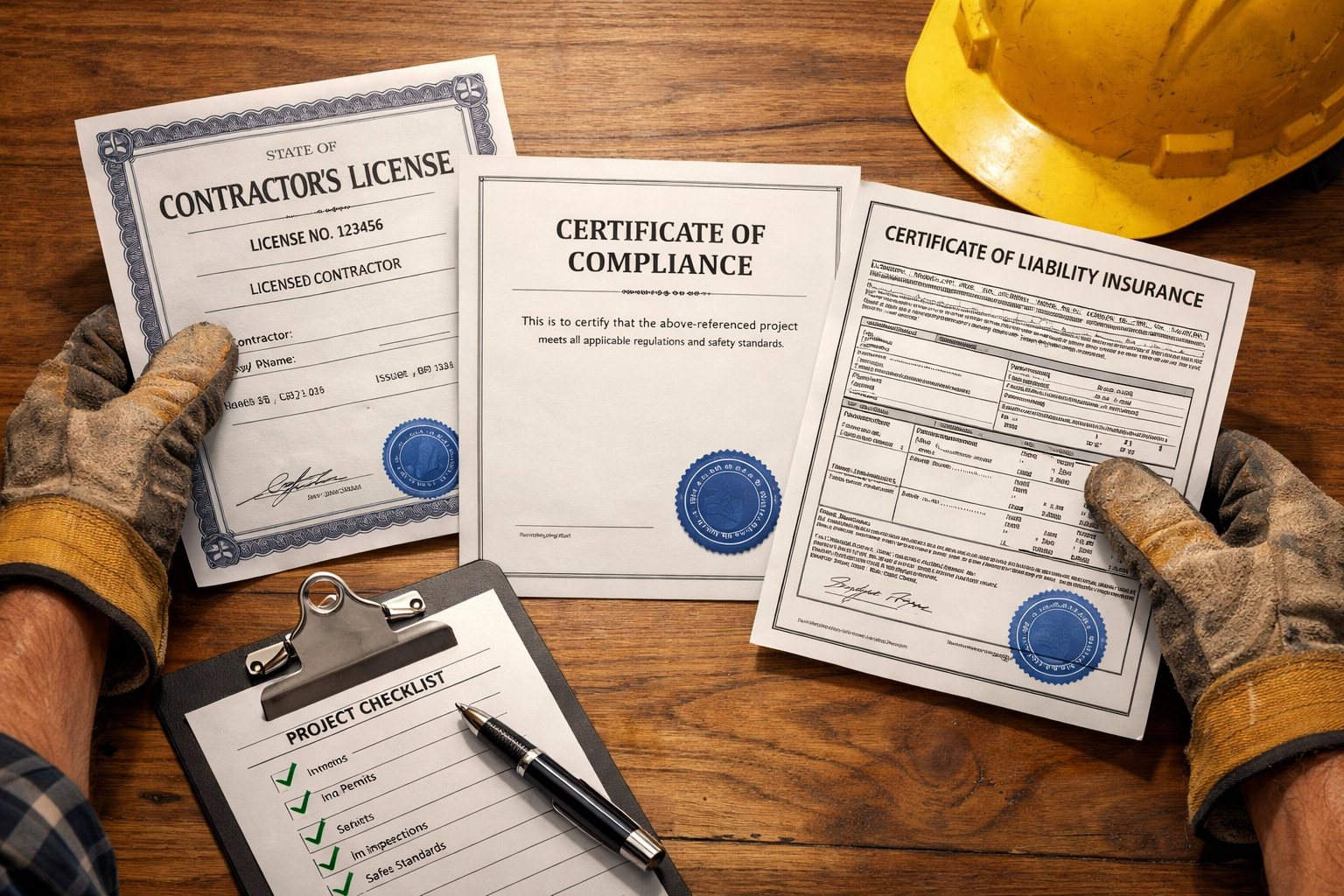Contractor licensing and insurance verification documents for subcontractor vetting process