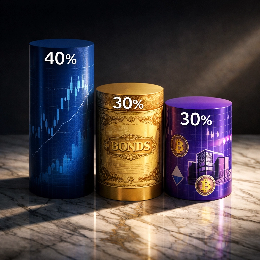 40/30/30 portfolio allocation framework showing equities, bonds, and alternative assets distribution