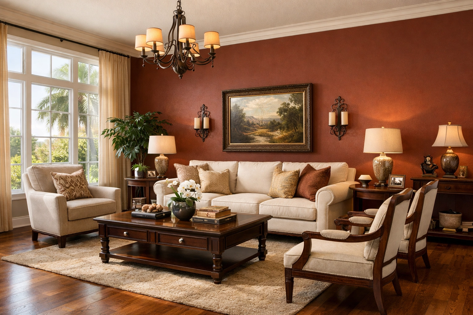 Interior painting Orlando - modern living room with matte finish accent wall