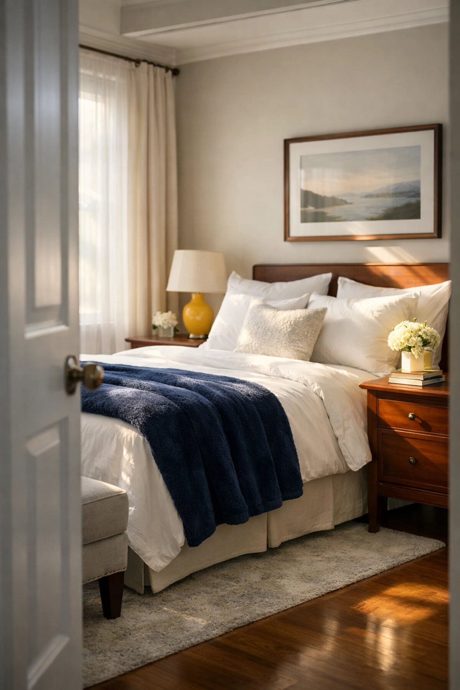 Serene master bedroom in a Milford home transformed into a clean sanctuary through professional deep cleaning.