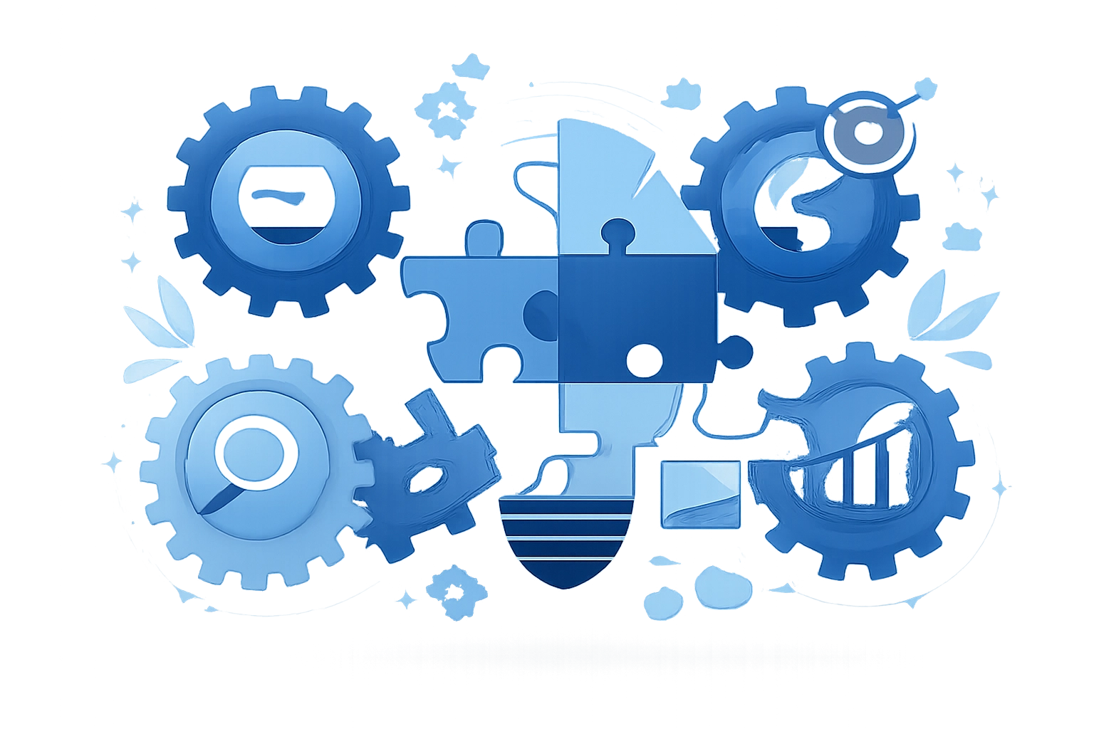 Interconnected gears showing how SEO and social media marketing work together as one strategy