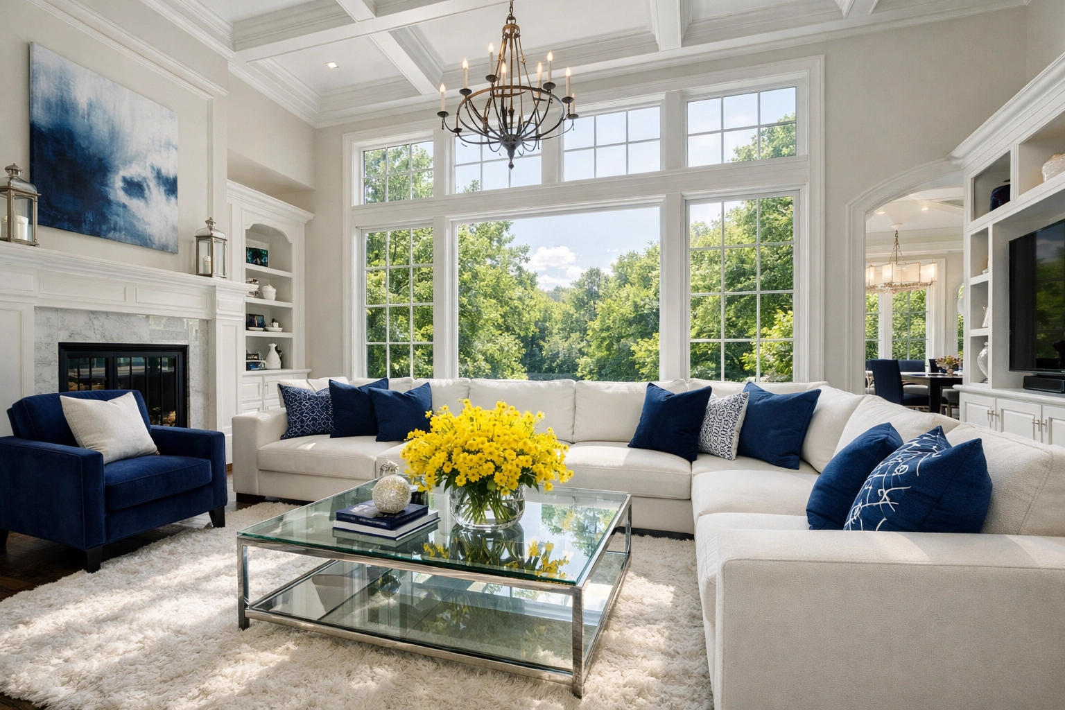Clean living room in a Westford estate maintained by professional cleaners in Westford for a stress-free home.