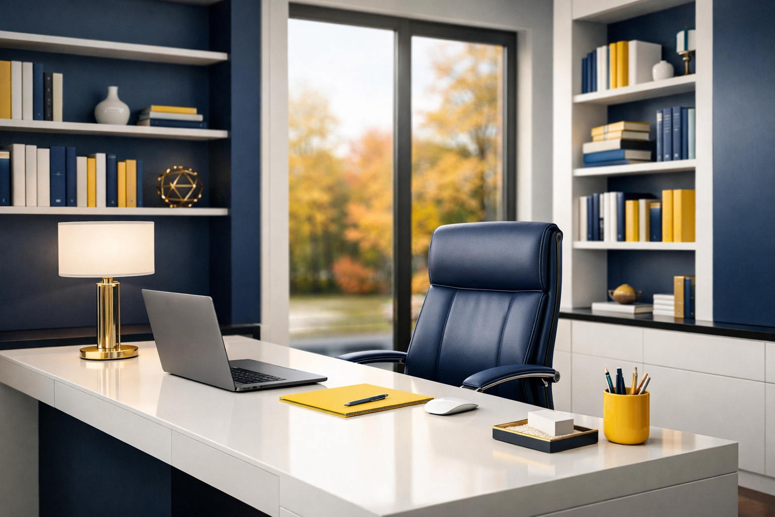 Organized home office in Shrewsbury with dust-free surfaces from professional luxury cleaning services.