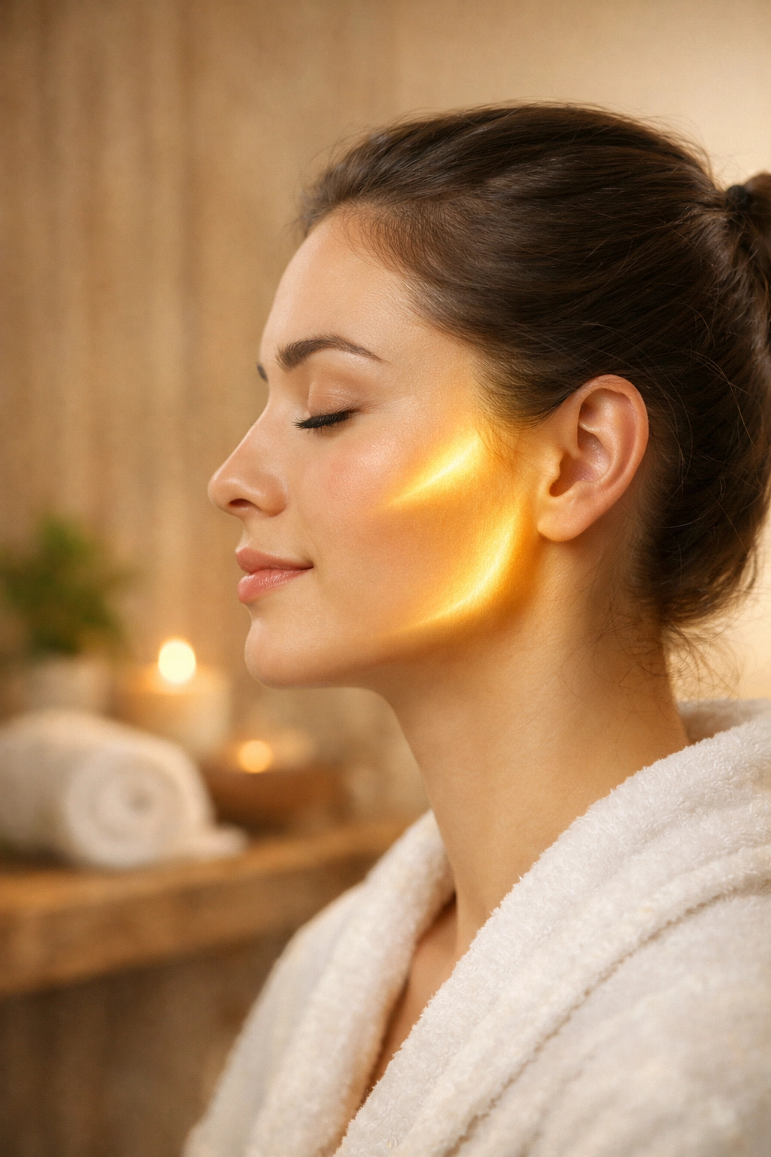 Profile of a person highlighting the jaw muscles treated during TMJ massage therapy.