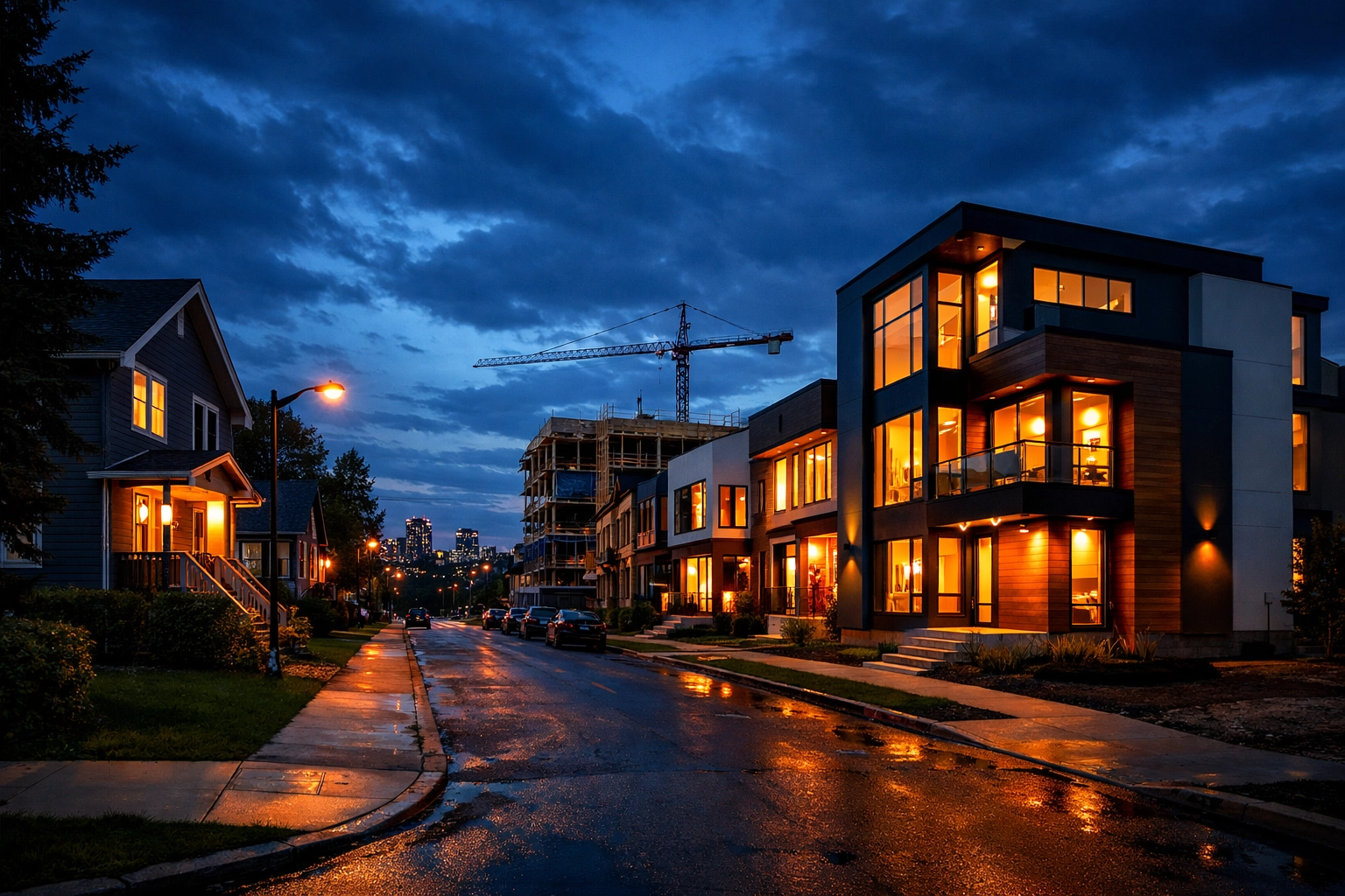 Edmonton residential neighborhood street showing mix of homes and new development