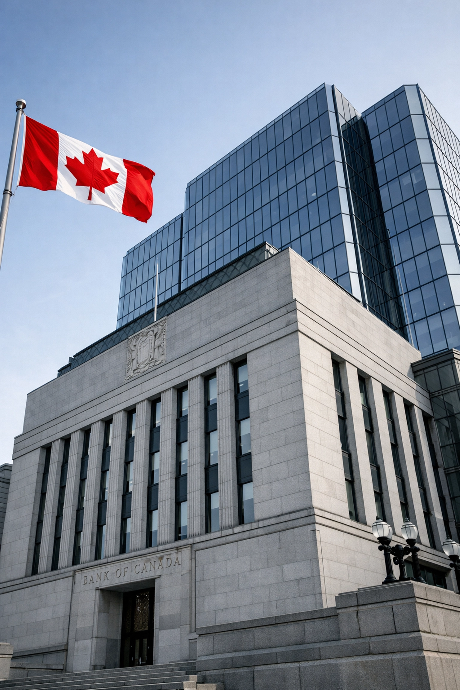 The Bank of Canada building in Ottawa during the announcement of a critical interest rate decision.