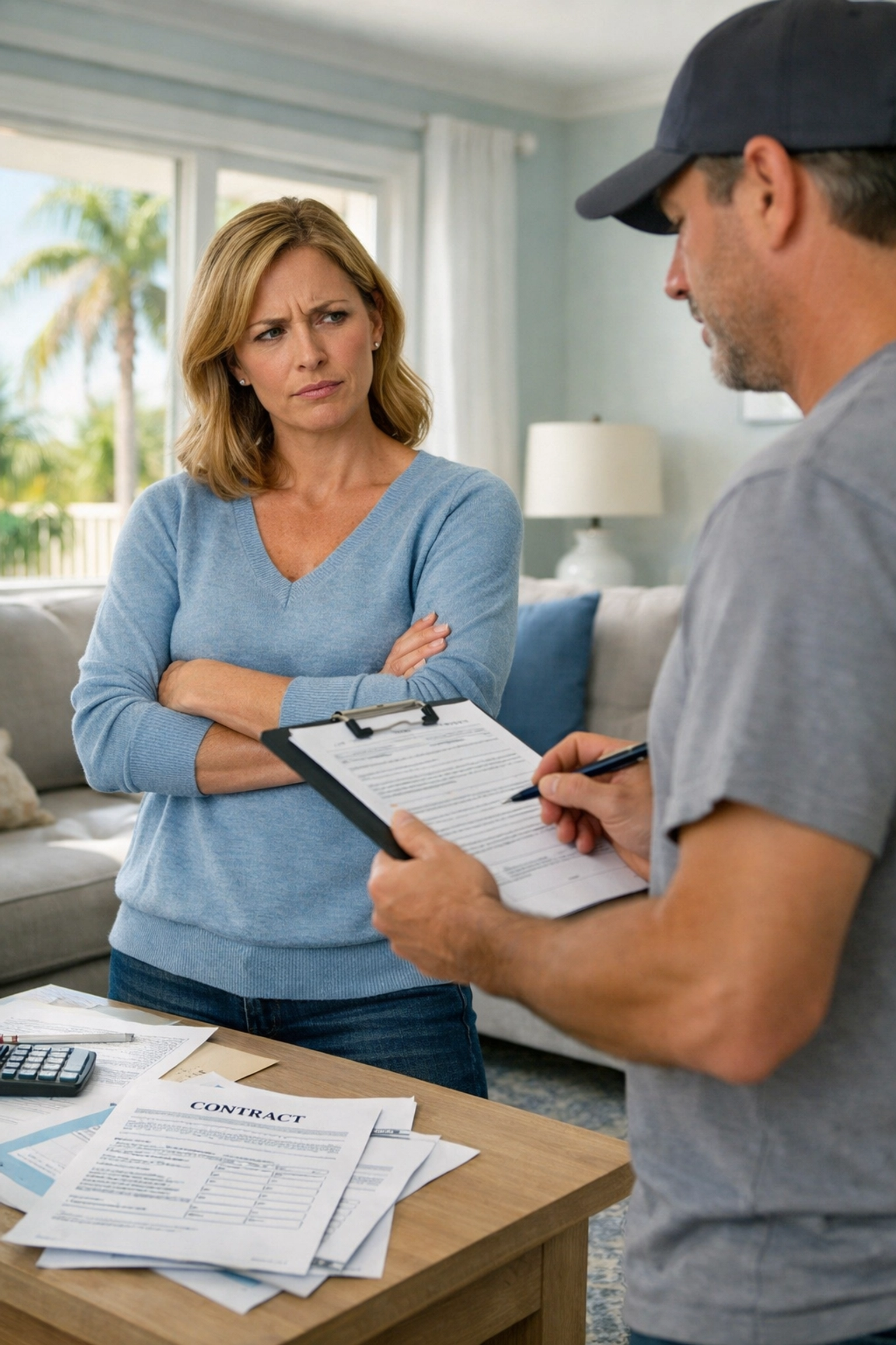 Florida homeowner cautious of unlicensed AC contractor showing red flags