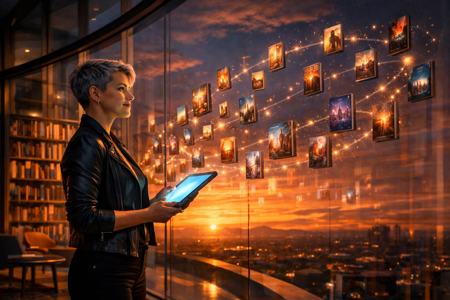 A lesbian author uses a tablet to manage her unlimited gay romance book series on the Read with Pride platform.