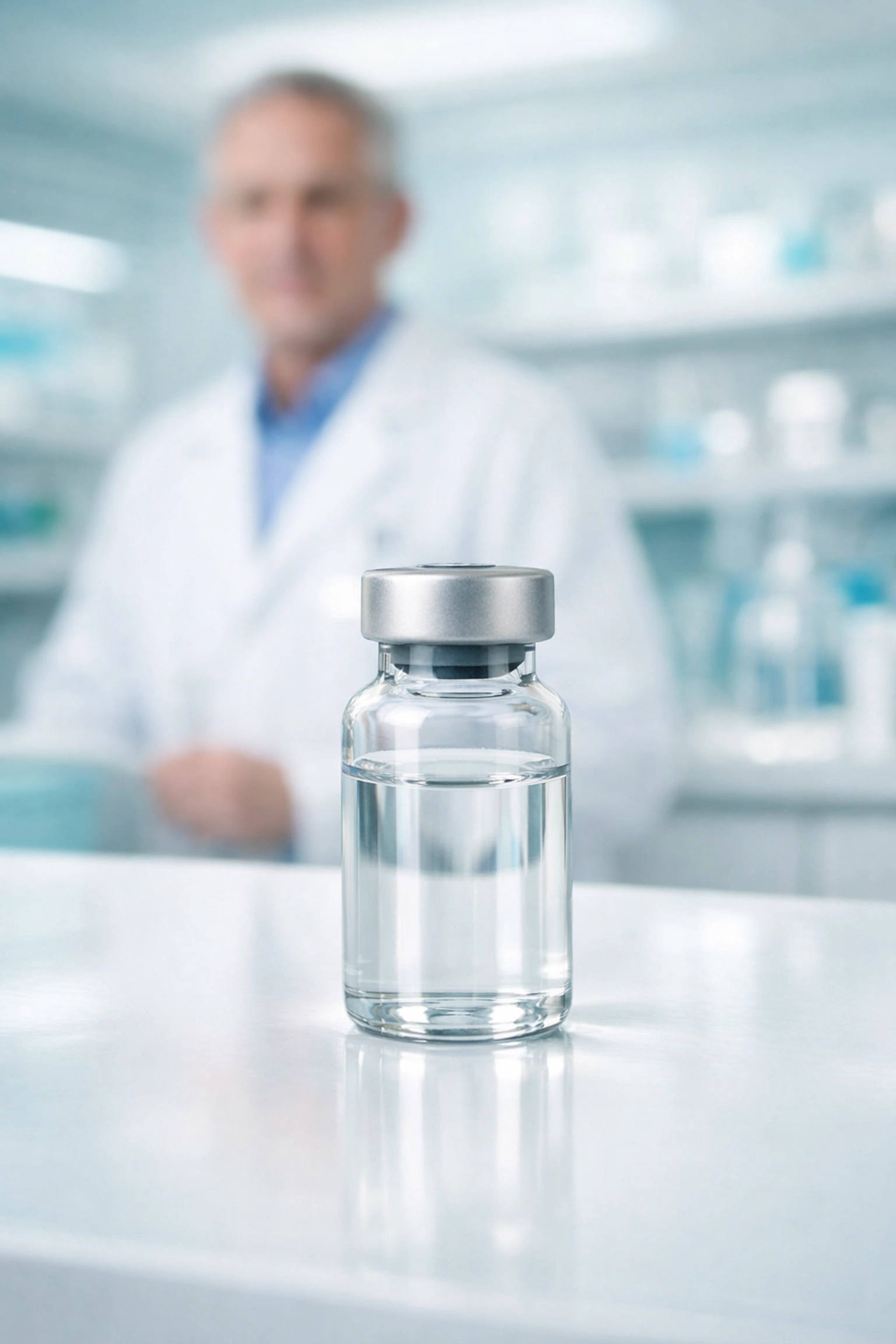 A pharmacist preparing compounded semaglutide in a professional medical laboratory.