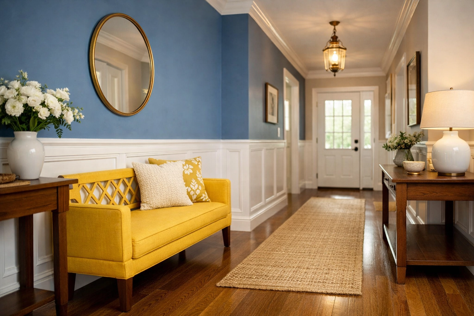 A serene and spotless home hallway after a premium maid service Worcester appointment.