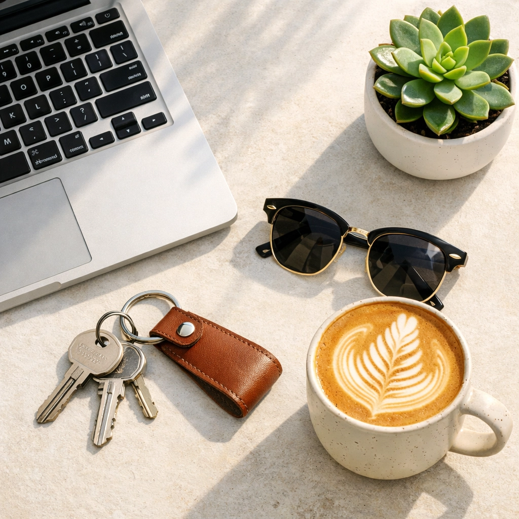 A modern workspace with a laptop and house keys illustrating diverse passive income streams for retirement