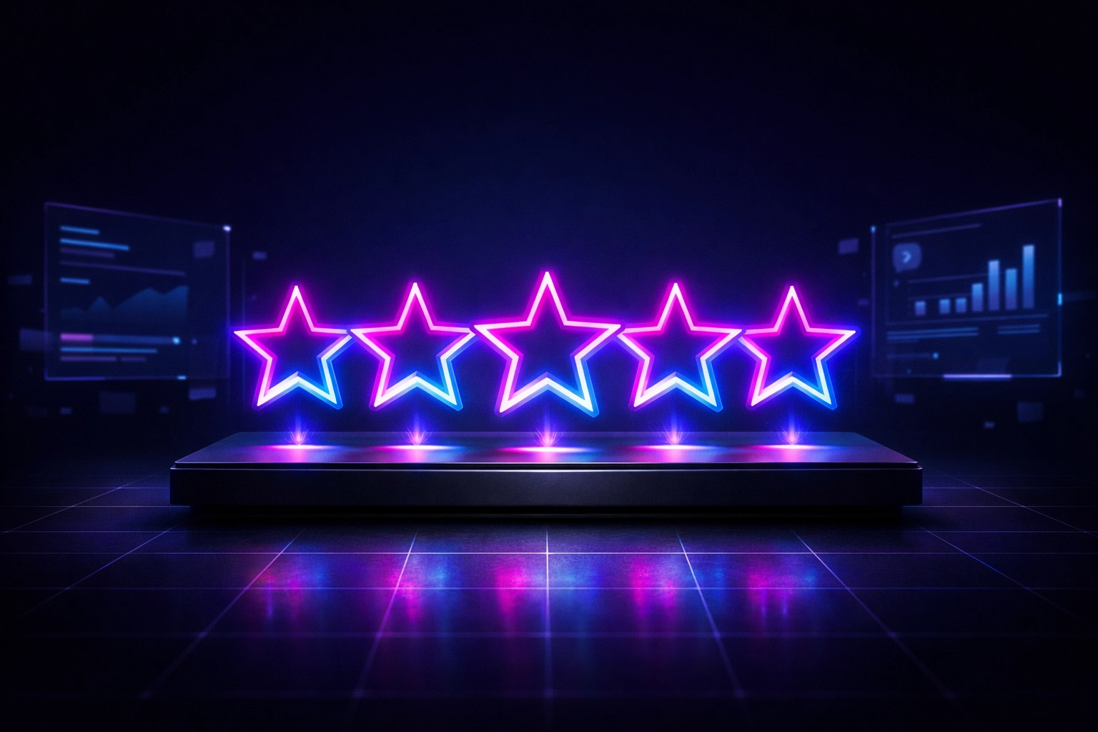 Glowing industrial stars representing customer reviews and online reputation for a local business.