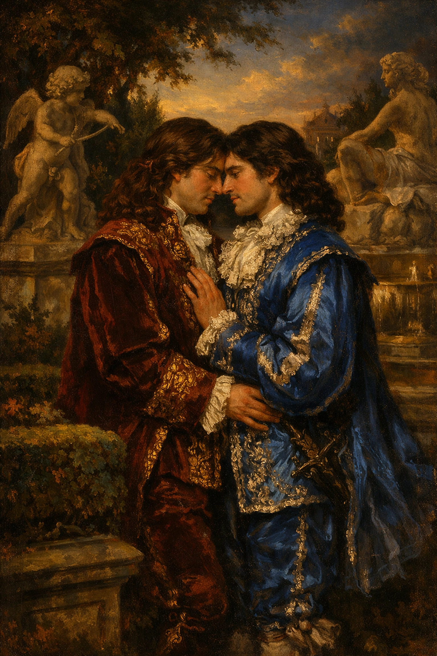 Philippe I and Chevalier de Lorraine romantic relationship at Versailles palace gardens