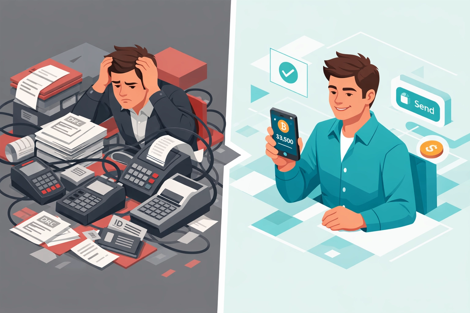 Complex crypto processor setup with KYC vs simple self-custody wallet interface