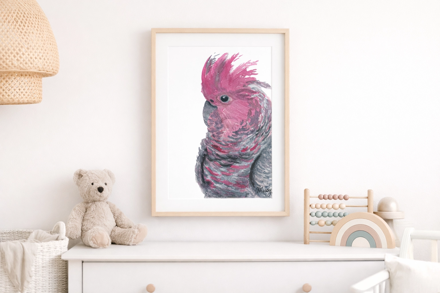 The Bird watercolor print in a framed nursery mockup