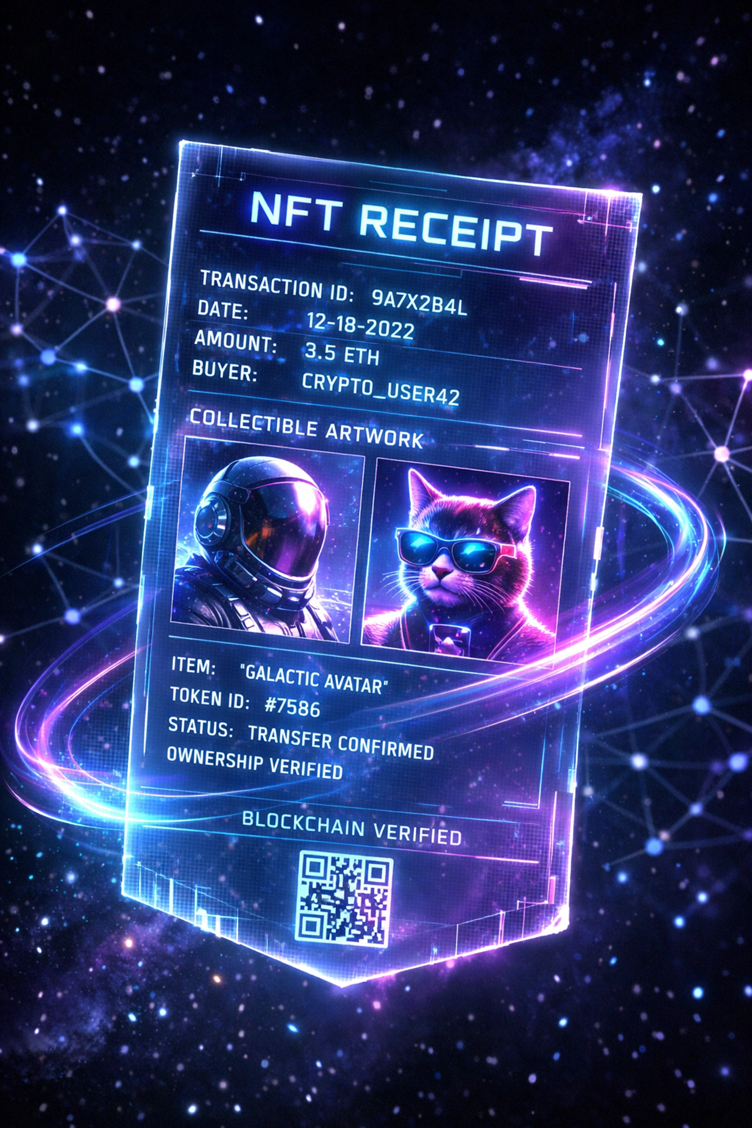 Holographic NFT receipt with blockchain verification for crypto payment transactions in Web3 ecosystem