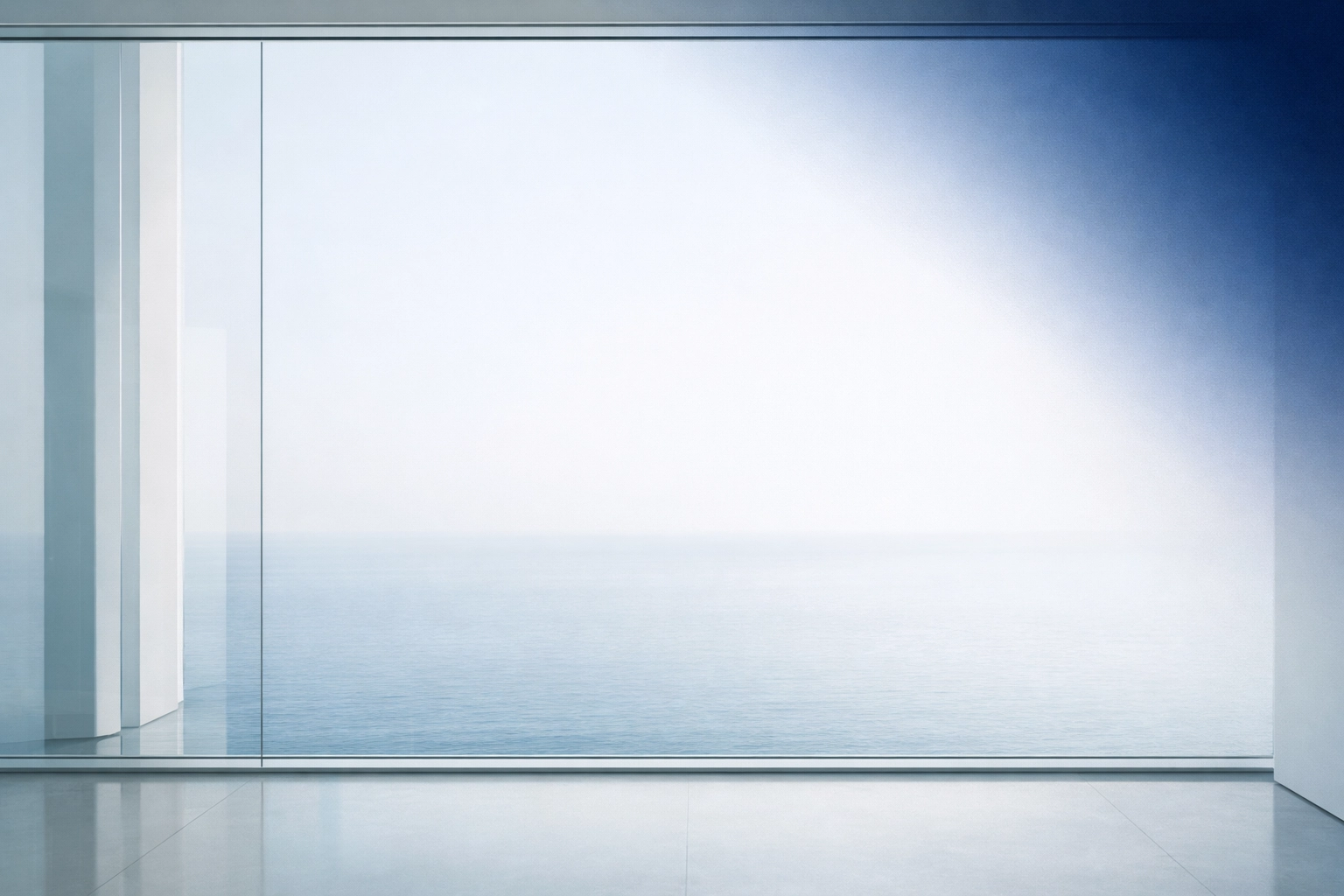 A clear coastal horizon view from a modern office, symbolizing a new start after a Virginia Beach divorce.