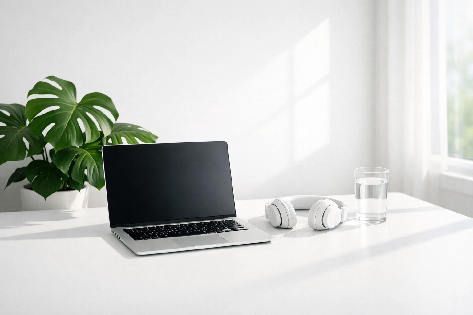 A professional workspace with a laptop showcasing managed SEO and website services.