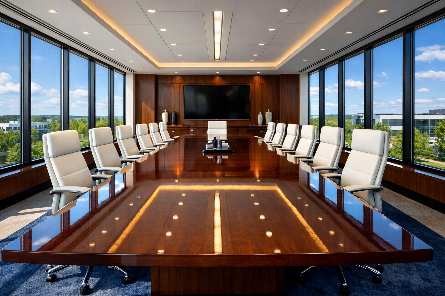 Polished executive conference room in Marlborough maintained by high-quality office cleaning services.