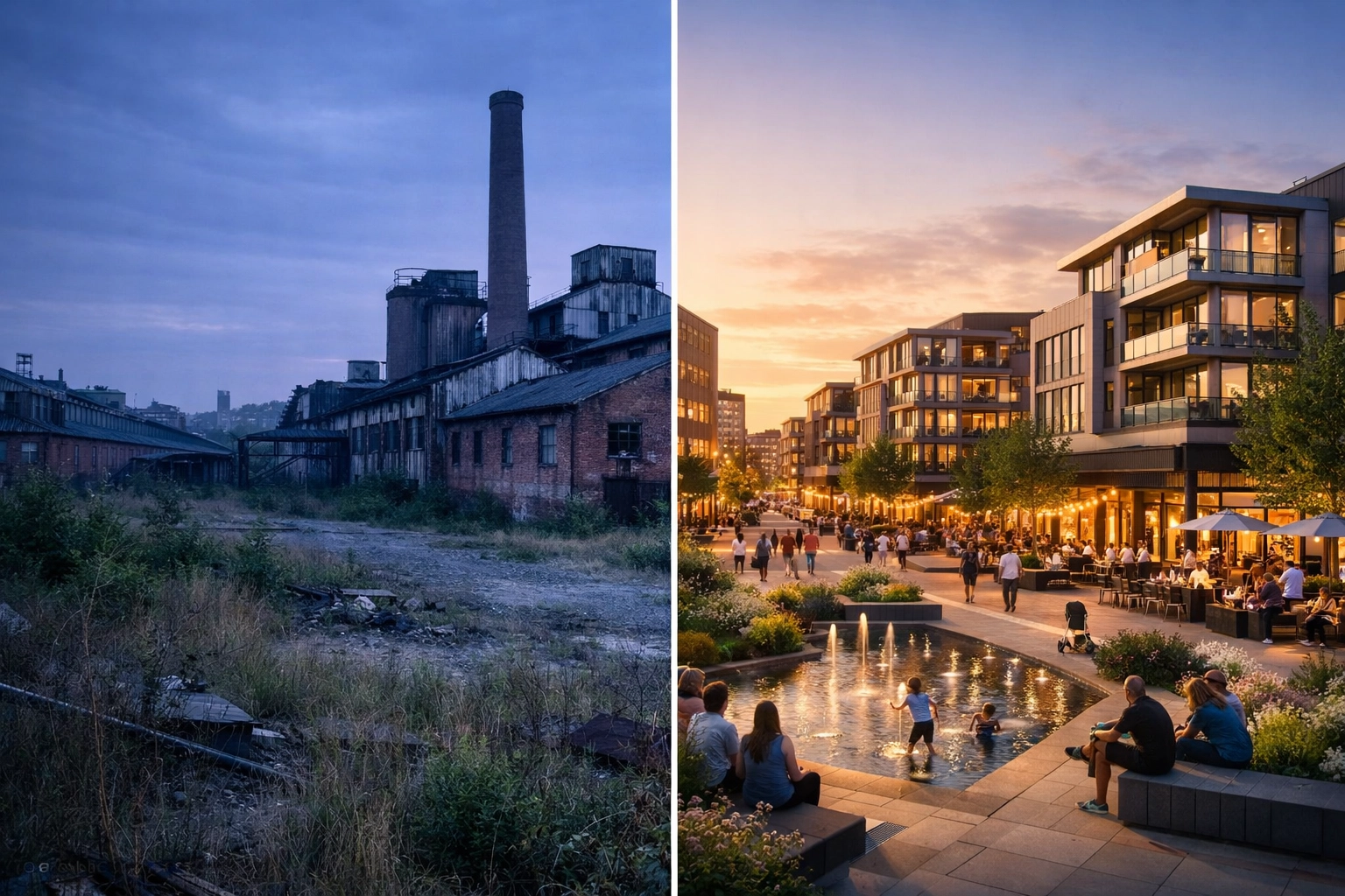 New Jersey brownfield site transformation from abandoned industrial facility to modern development