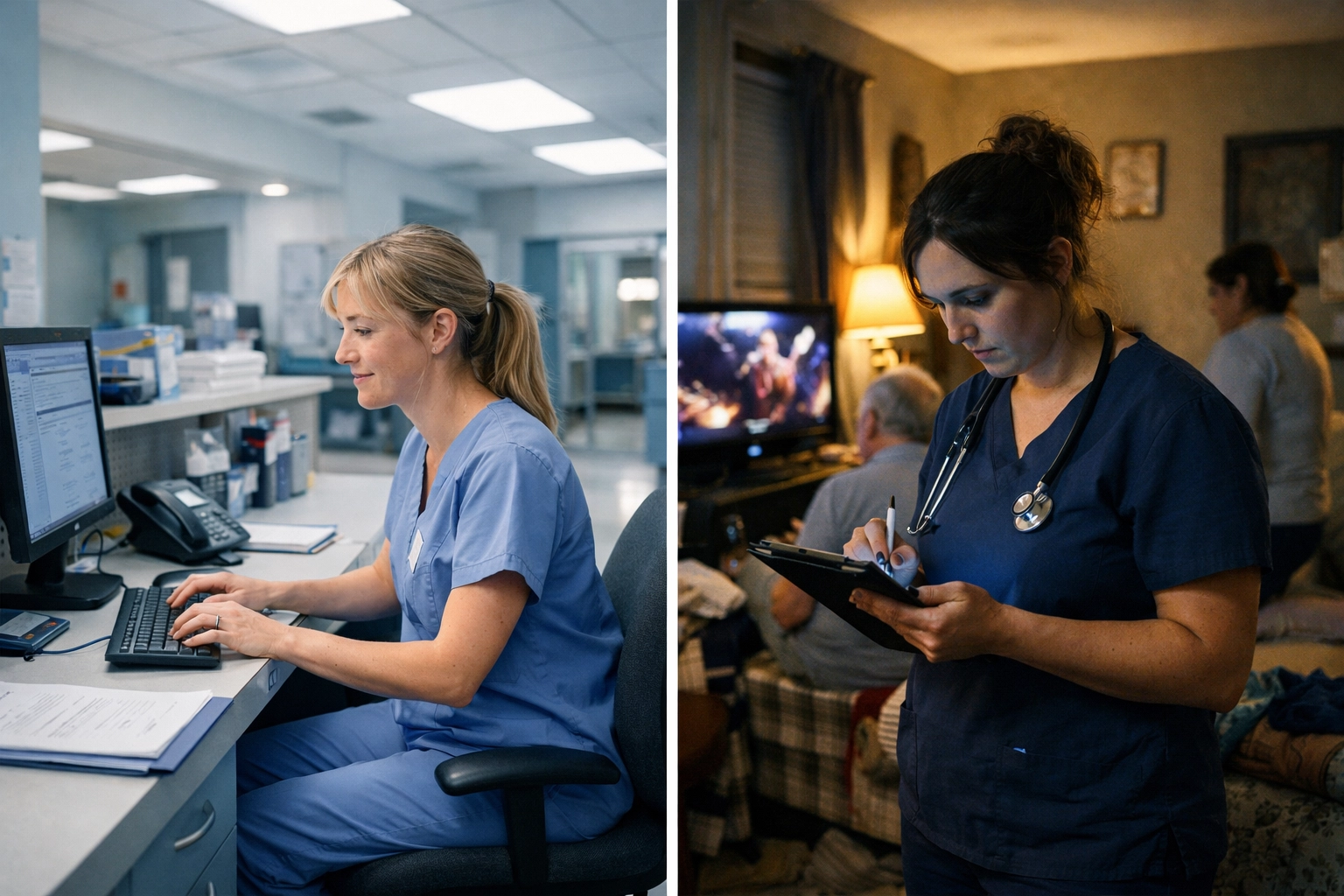 Comparison of hospital nurse station versus home health nurse documenting in patient home