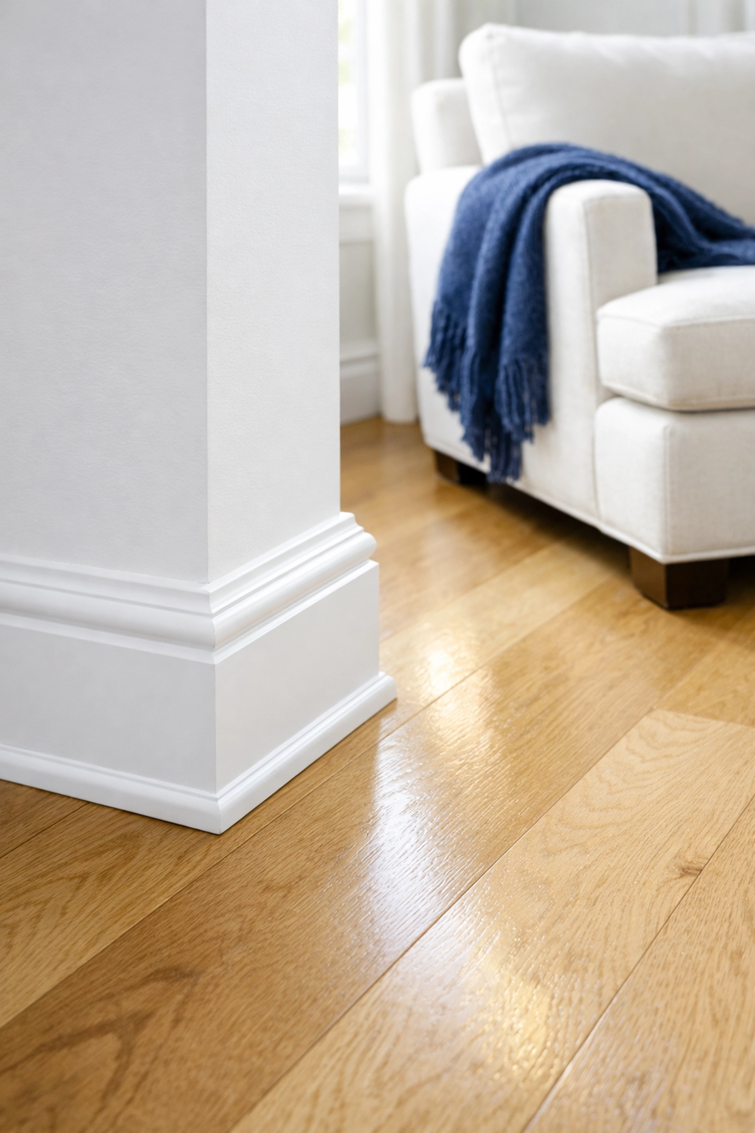 Immaculate living room corner after professional deep cleaning Wellesley MA, showing dust-free surfaces.