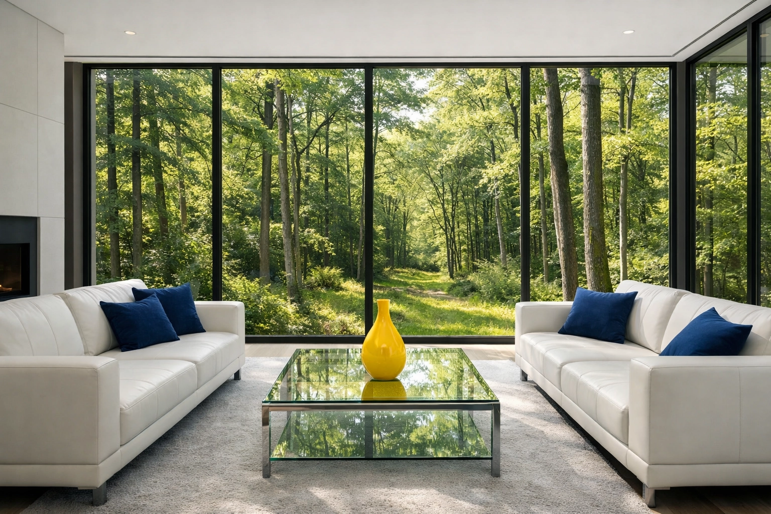 Pristine Dover luxury cleaning in a modern living room overlooking the scenic Noanet Woodlands area.