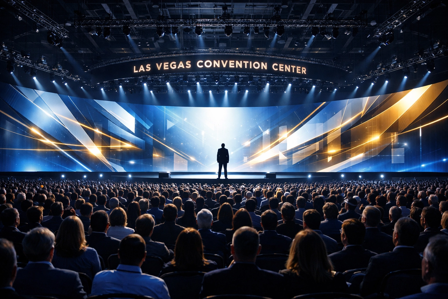 Conference photography and videography production on a grand stage at the Las Vegas Convention Center.