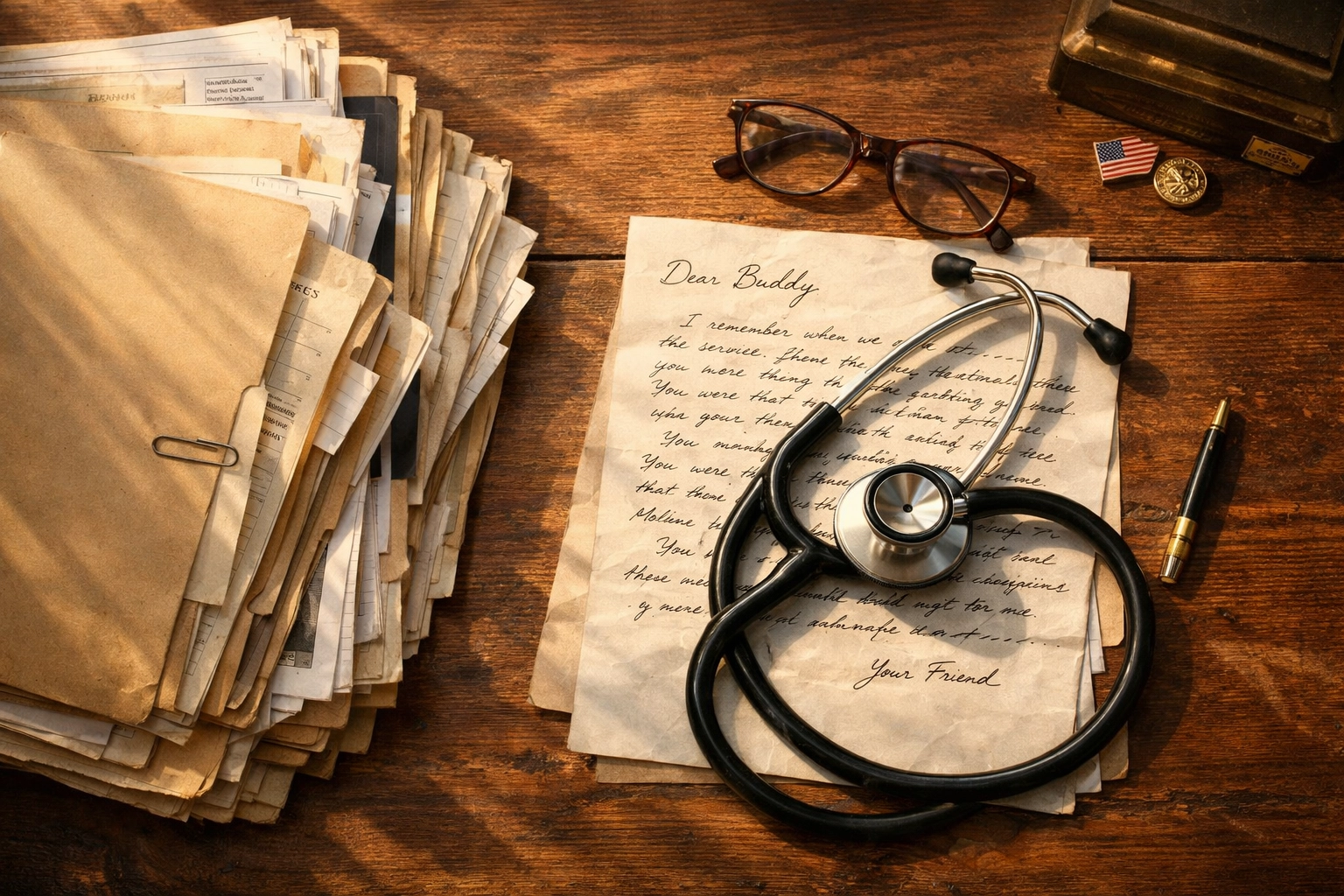 Organized medical records and letters for a supplemental claim VA evidence submission.