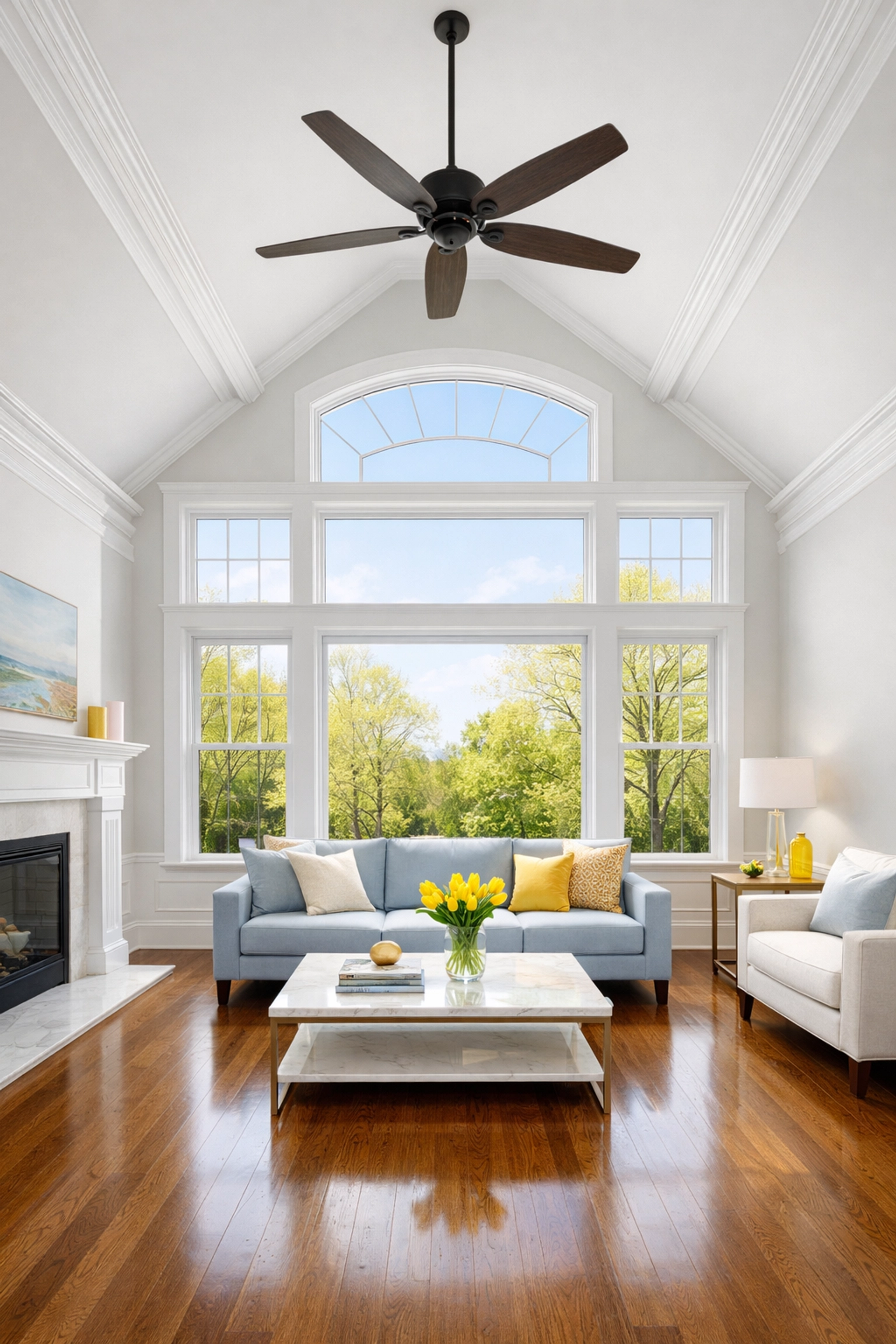 Clean luxury living room in Massachusetts showing results of a top-to-bottom residential cleaning MA strike.