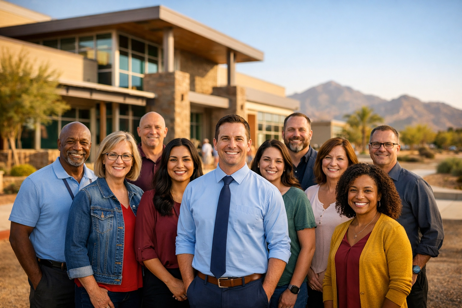 Buckeye and Goodyear teachers and school staff standing together outside local elementary school