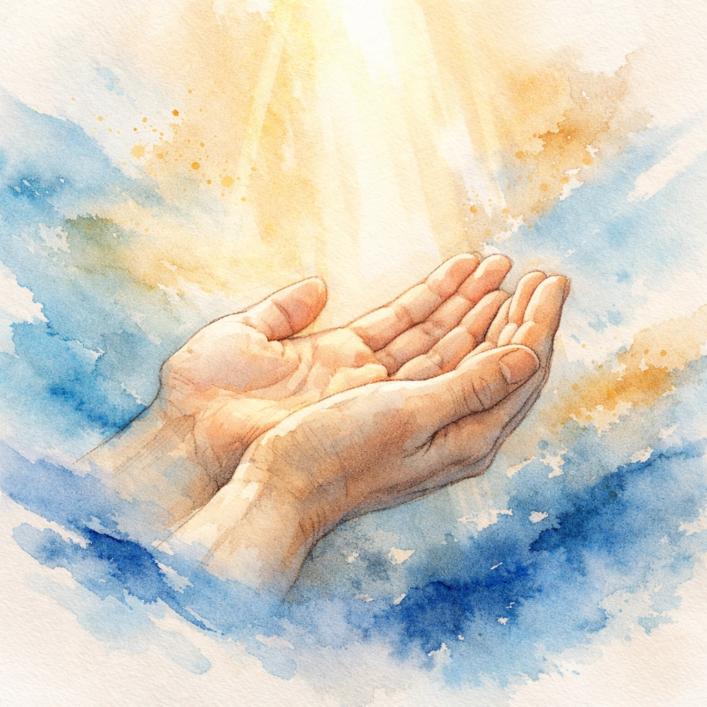 Hands raised in worship and surrender during Sunday service