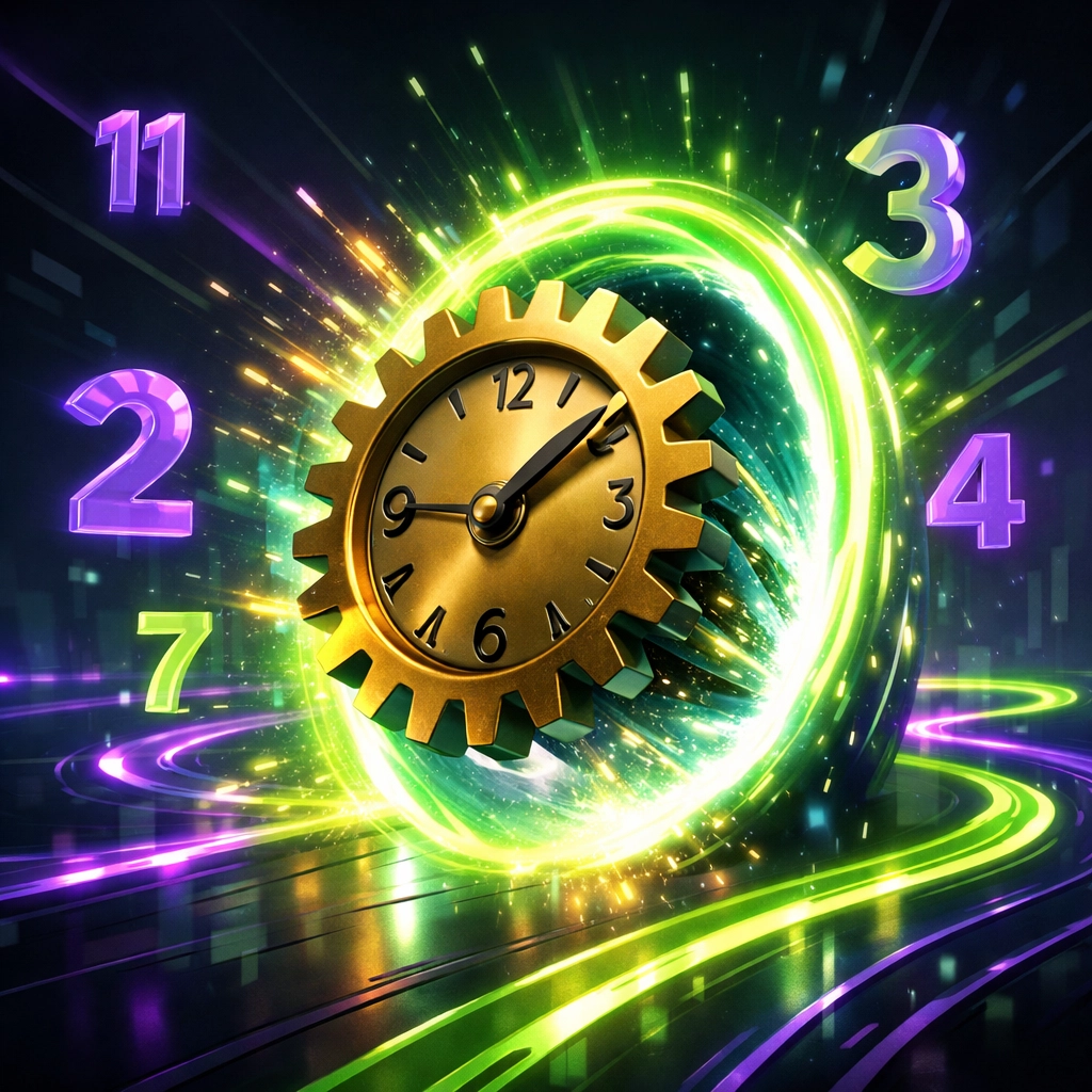 A stylized mechanical clock gear springing forward to represent Raleigh daylight saving time changes.