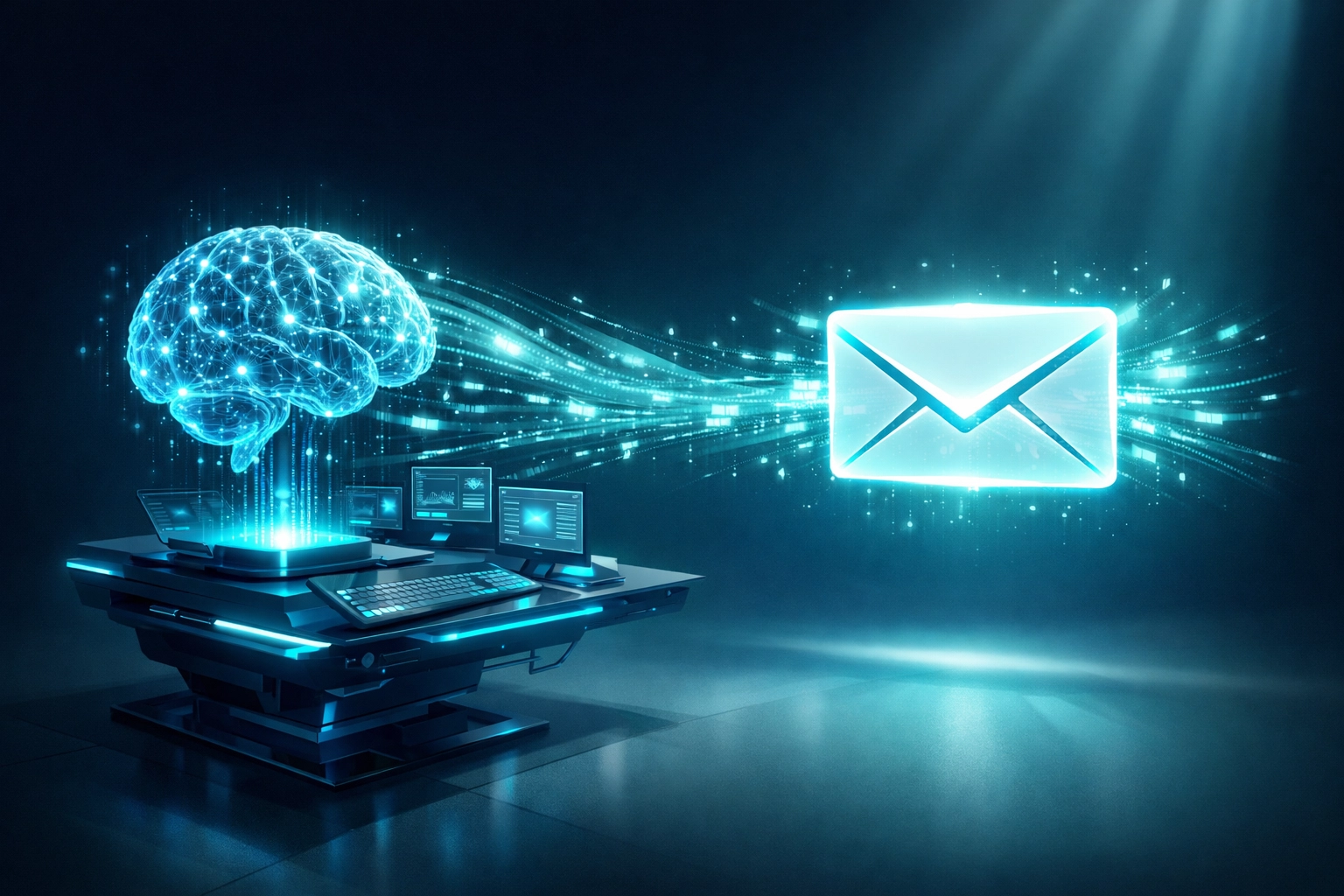 AI digital brain creating hyper-personalized phishing emails that mimic legitimate business communications.