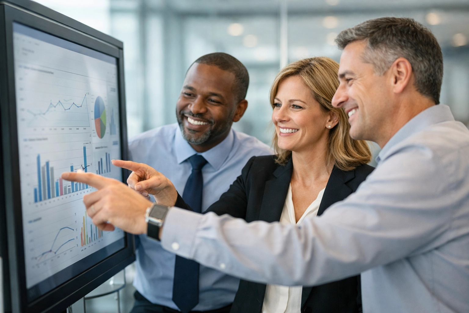 Business professionals collaborating on marketing automation and sales funnel alignment in a boardroom.