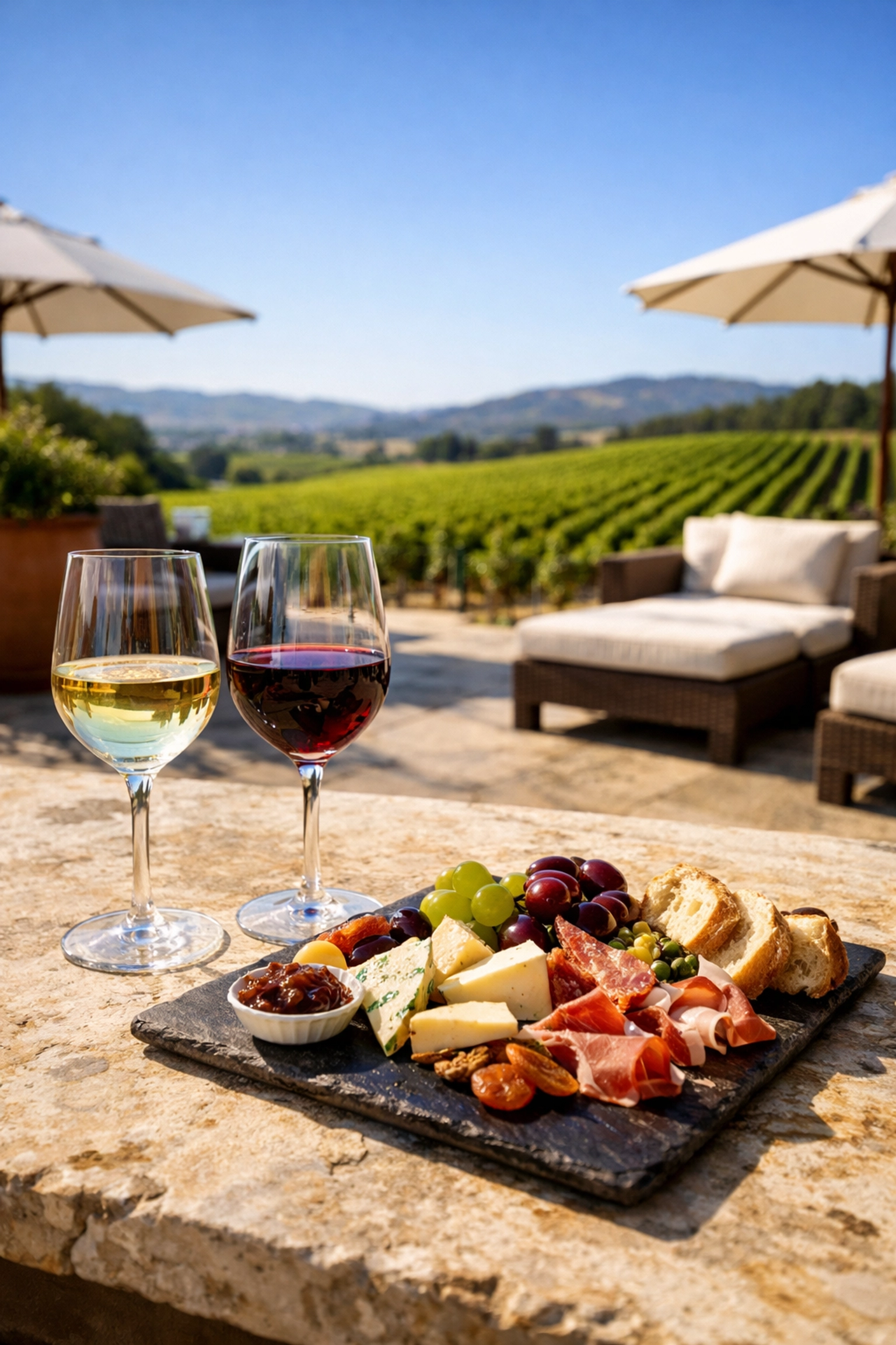 PRESS RELEASE: The Ultimate Guide to Super Bowl Corporate Hospitality: Everything You Need to Succeed Luxury Napa Valley vineyard terrace showcasing premium corporate networking and Super Bowl hospitality.
