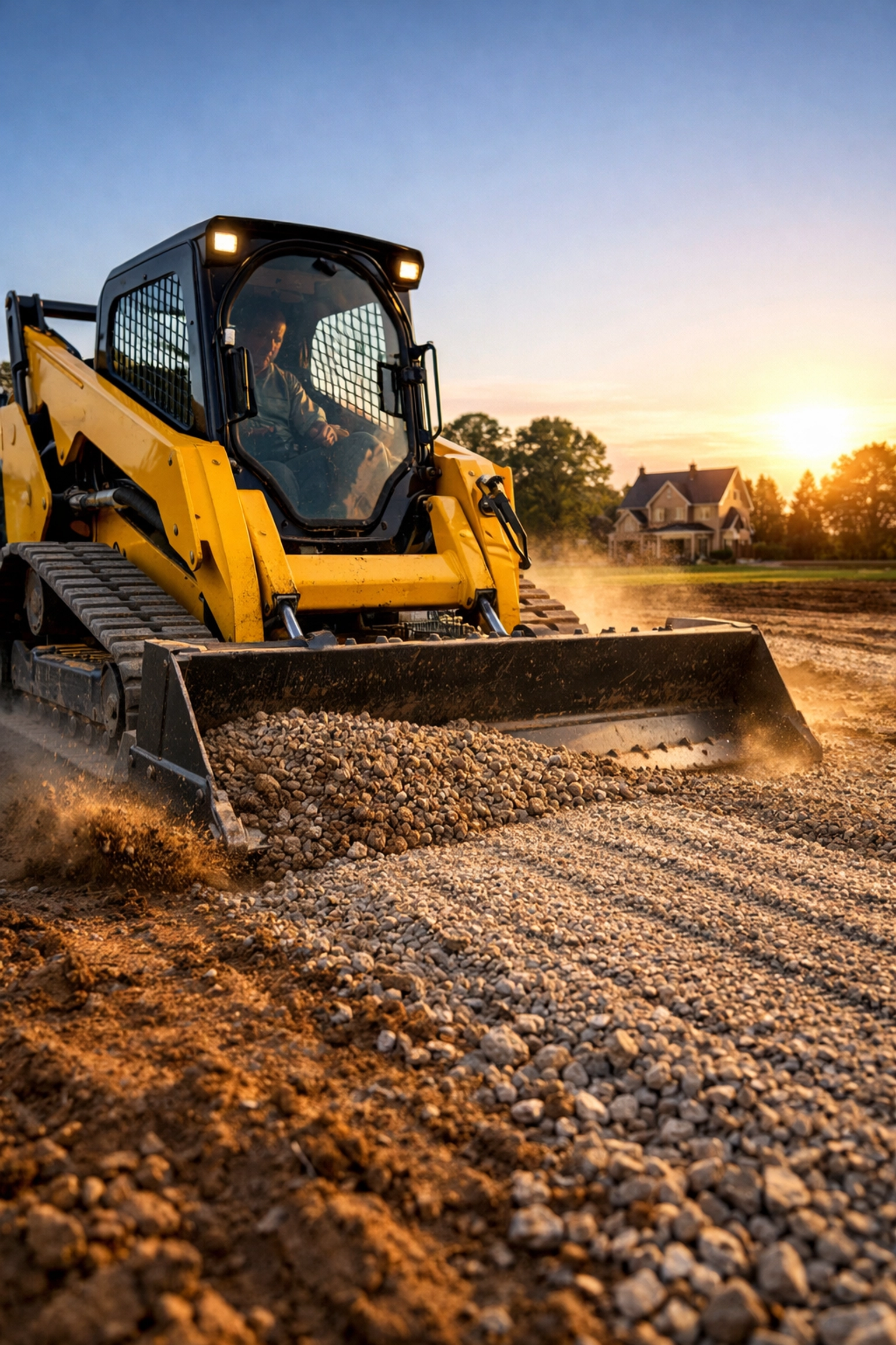 Heavy machinery providing precision driveway grading services in Clarkston MI for optimal drainage.