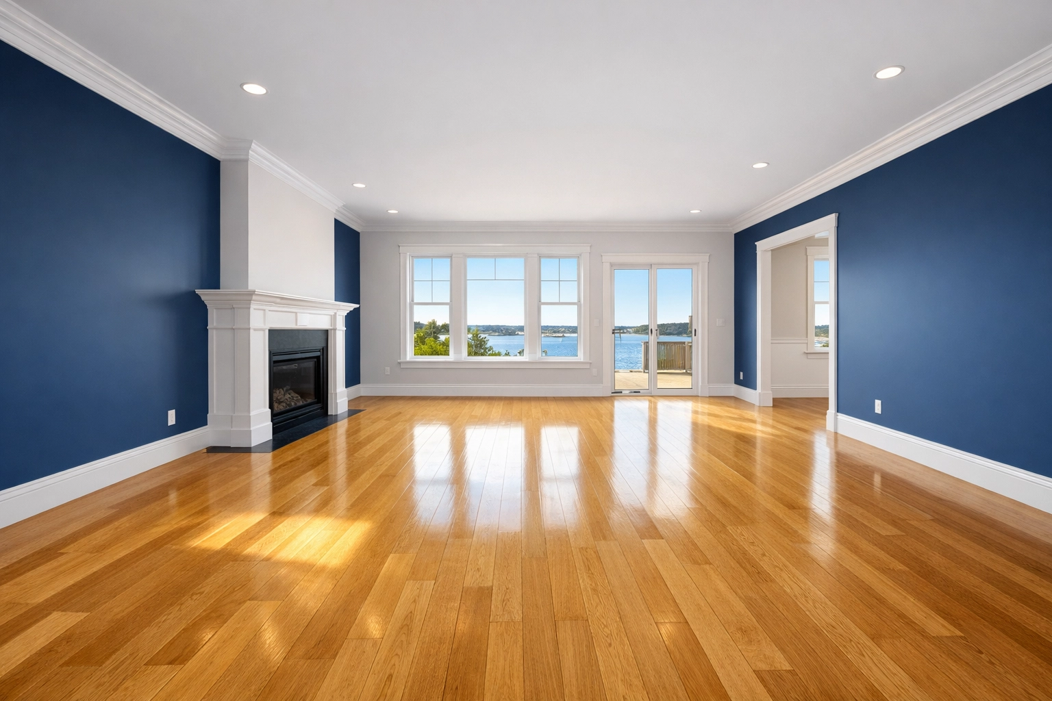 Pristine empty living room in Lunenburg with polished hardwood floors after a professional move-in deep clean.