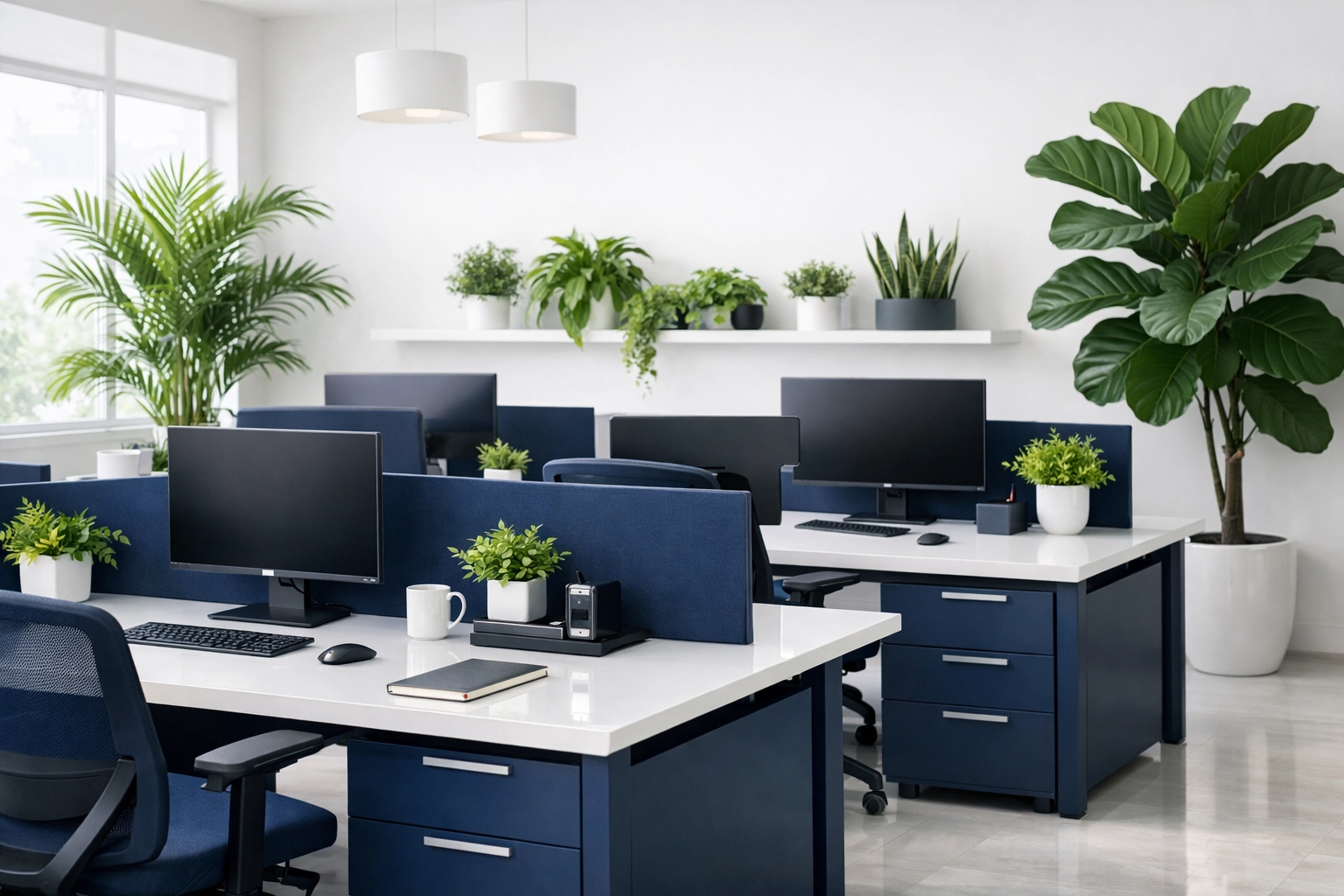 Sanitized modern office workspace in Cambridge showcasing efficient commercial cleaning in Boston.