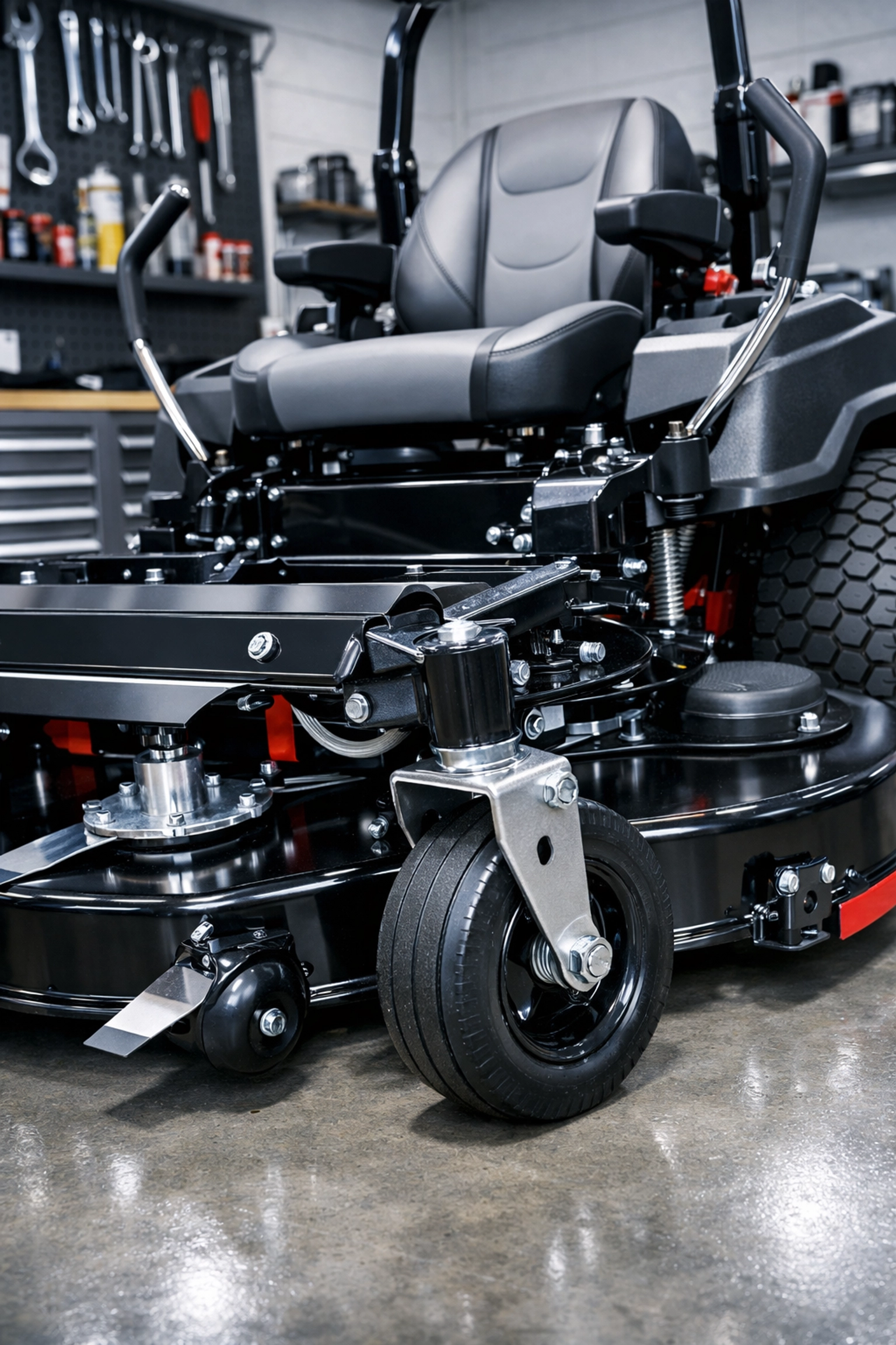 Pristine commercial lawn mower showing high equipment maintenance standards for an NC business.