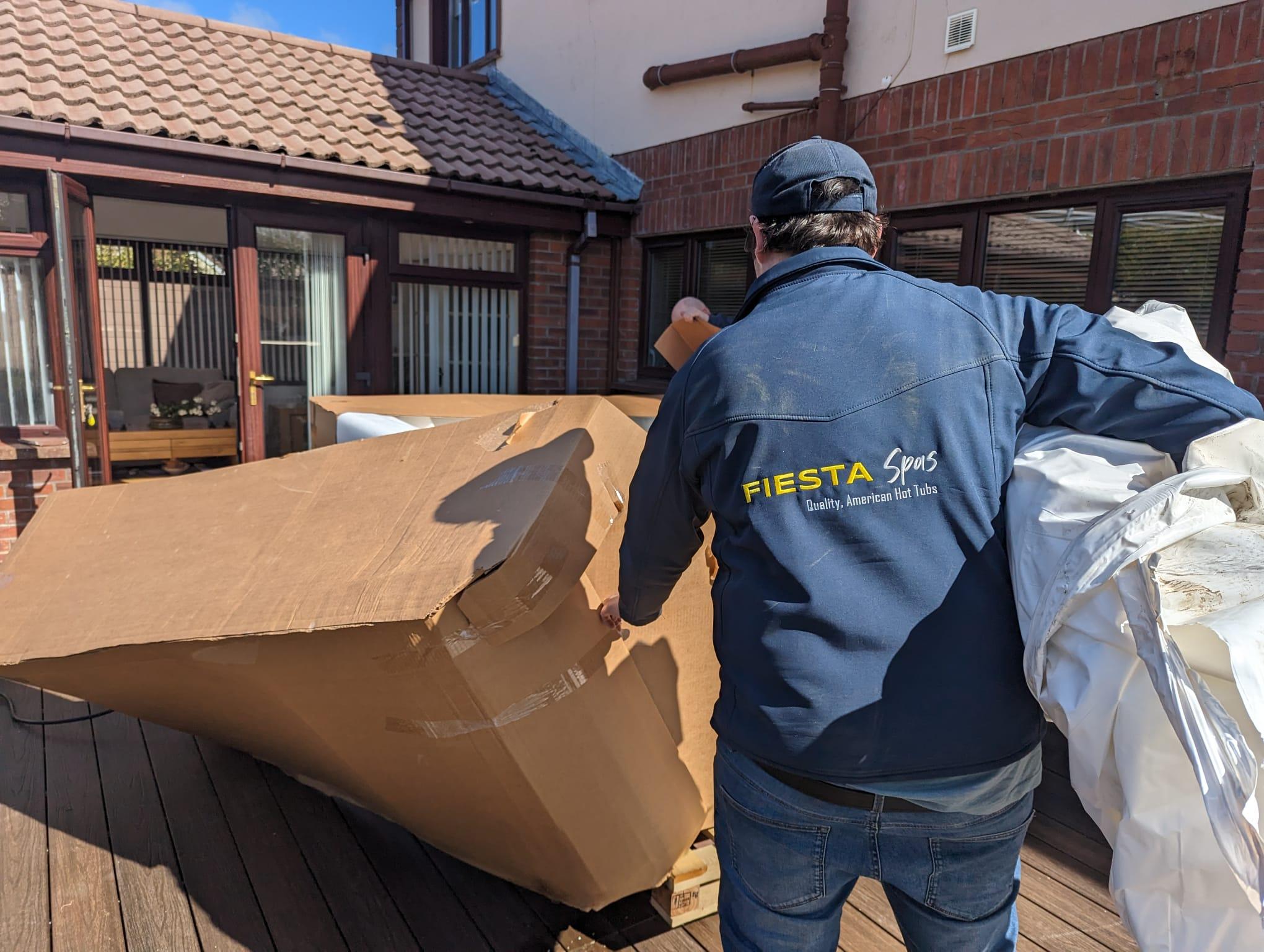 Technician unpacking delivery