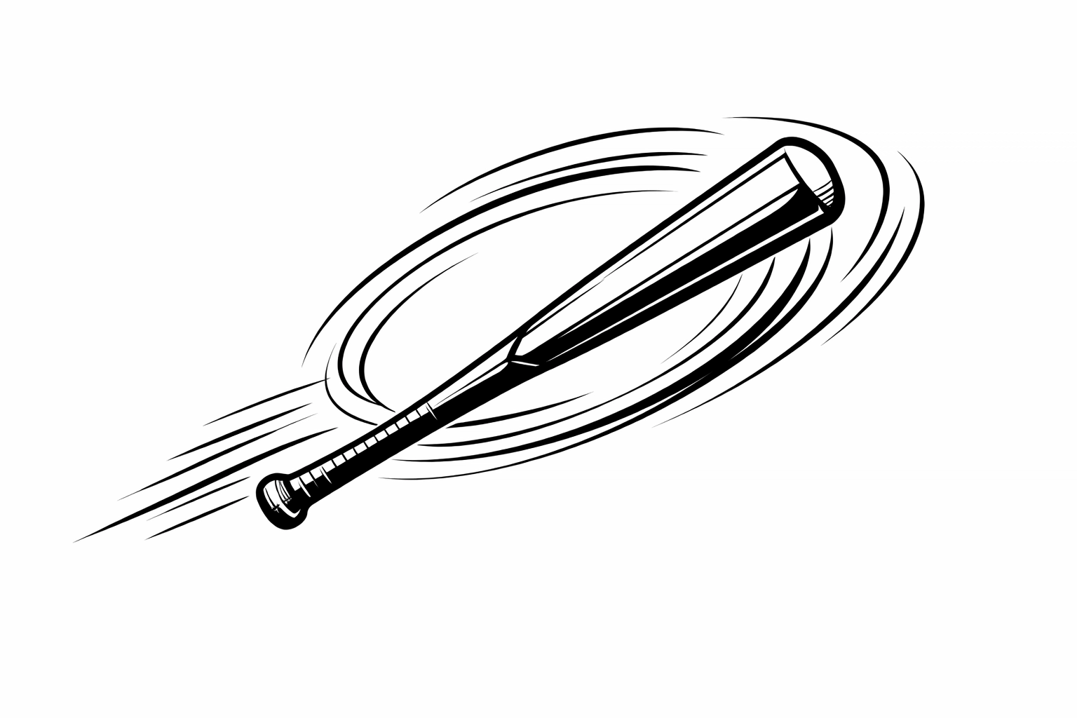 Monochrome drawing of a baseball bat swing representing proactive sales outreach and leading indicators for traction.