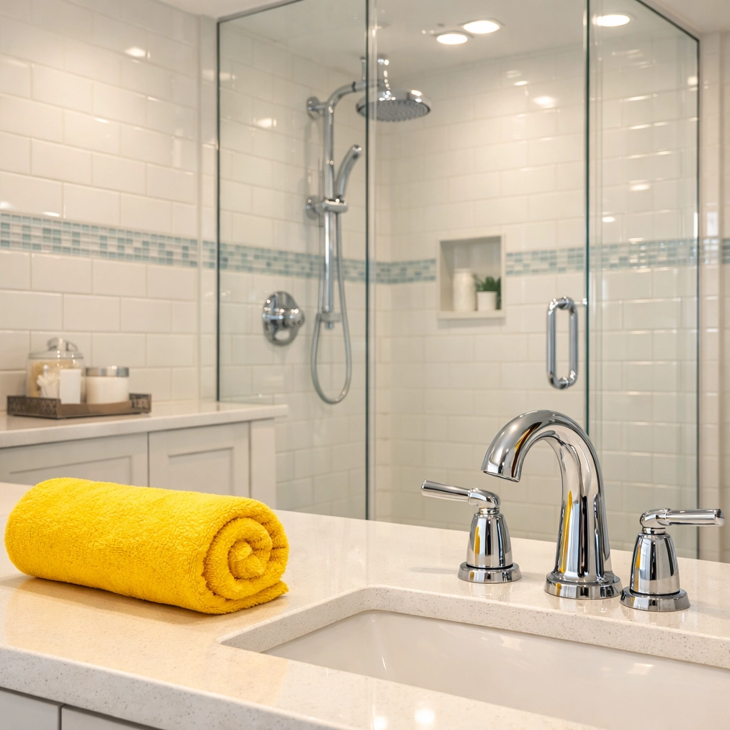 Sparkling East Falmouth master bath after a professional bi weekly house cleaning service.
