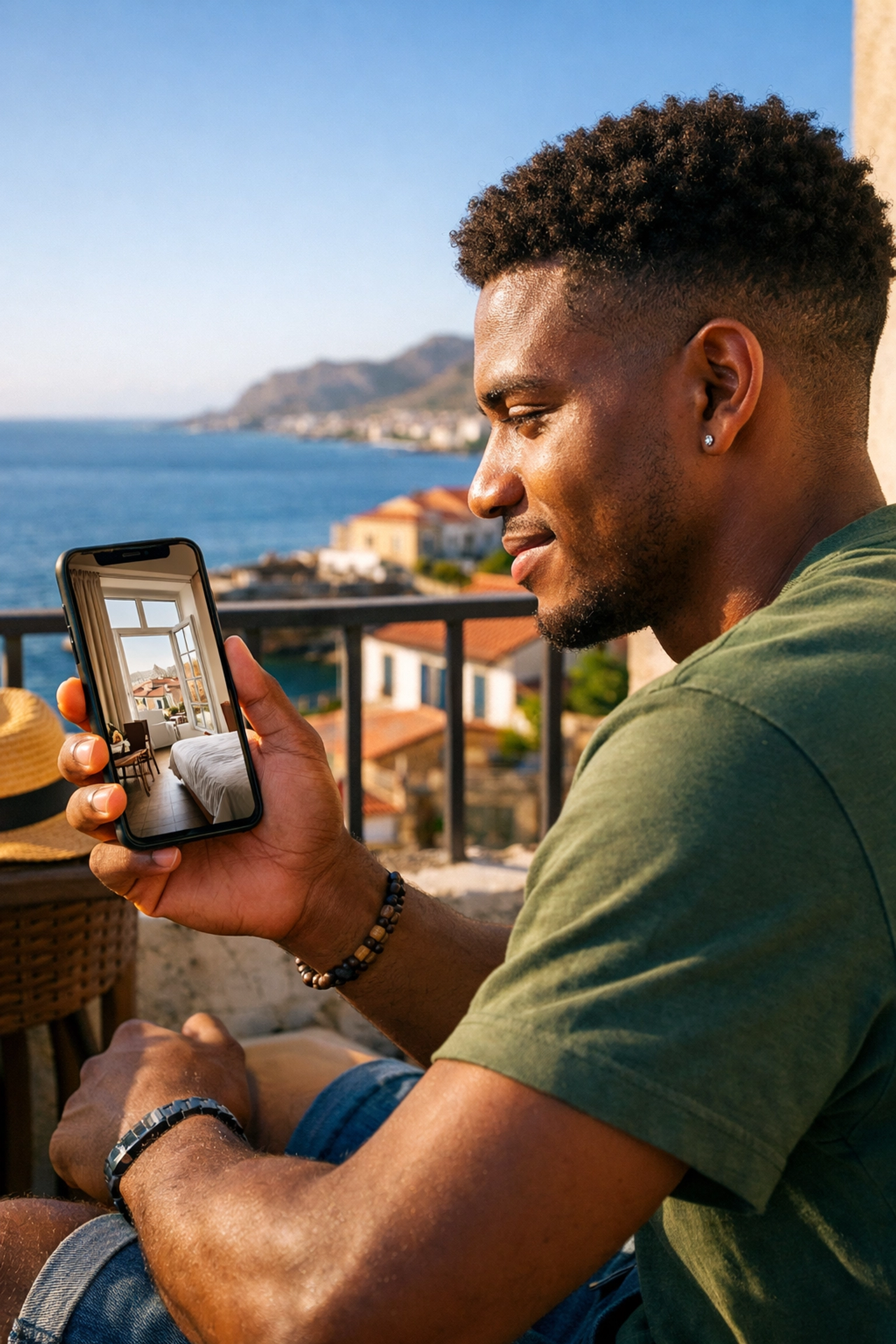Estudante cabo-verdiano faz videochamada para ver alojamento em Portugal antes de arrendar quarto.
