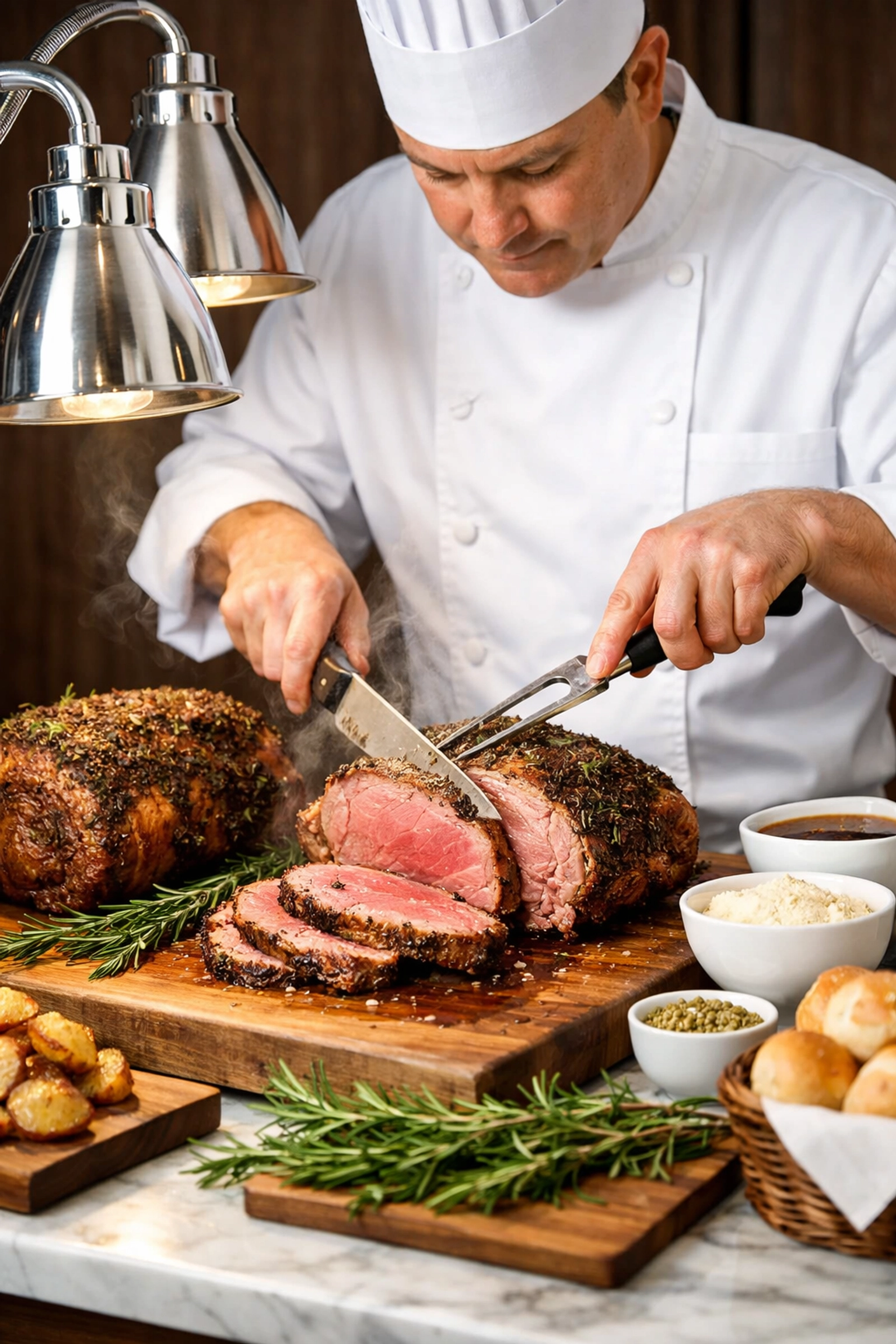 Professional chef at a manned carving station, a creative wedding buffet idea for South Jersey receptions.